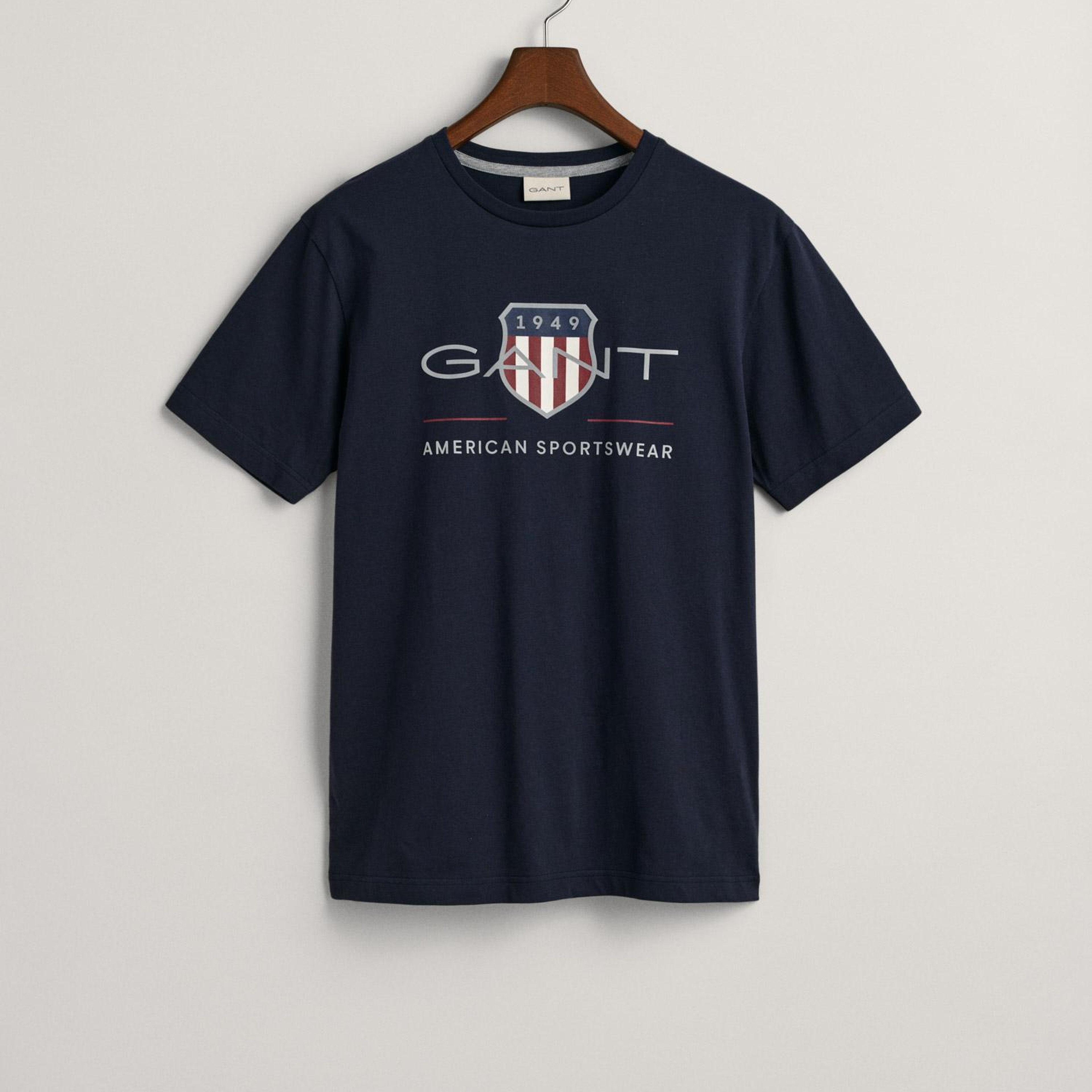 GANT Erkek Lacivert Regular Fit Bisiklet Yaka Logolu T-Shirt