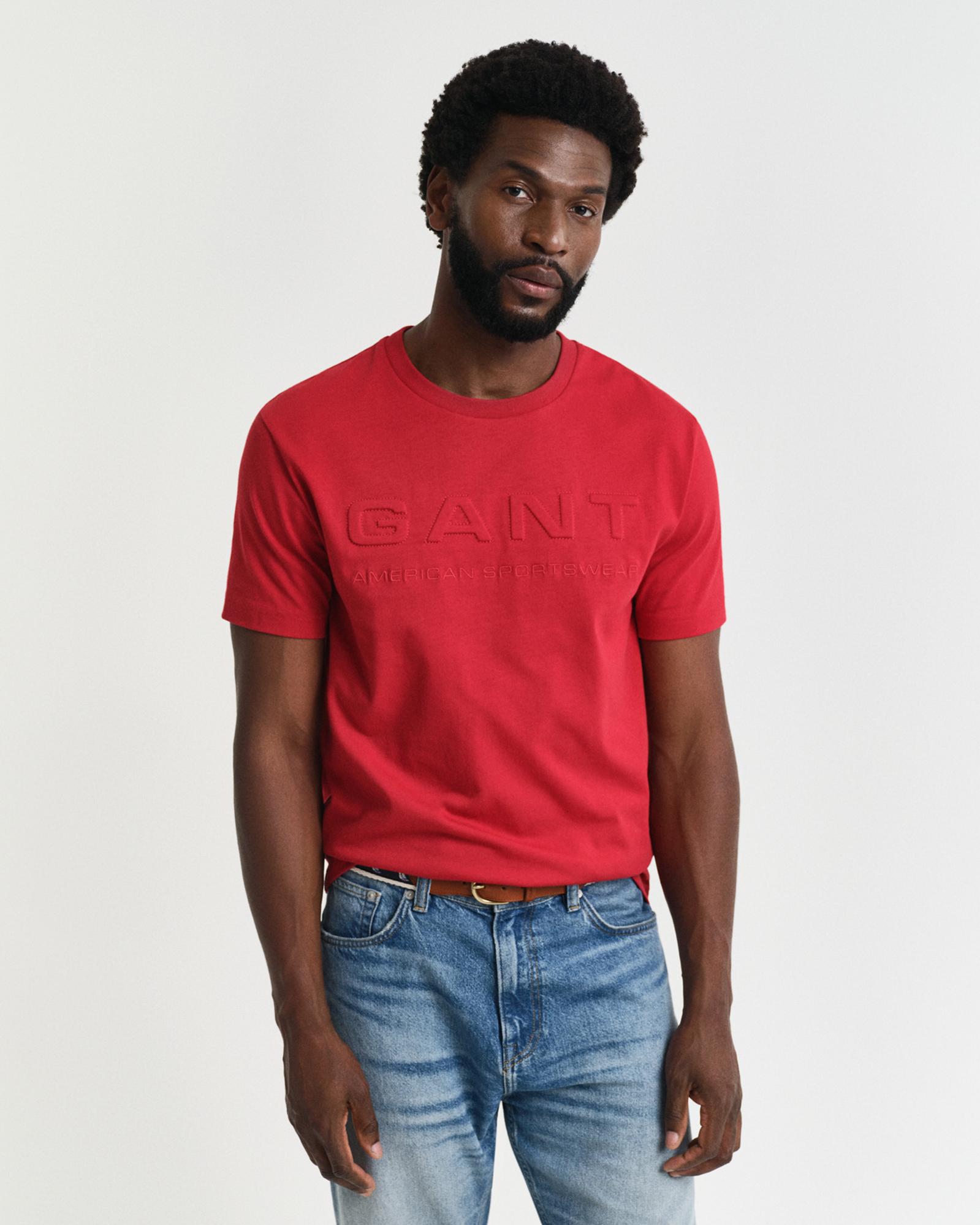 GANT Erkek Kırmızı Regular Fit Bisiklet Yaka Logolu T-Shirt