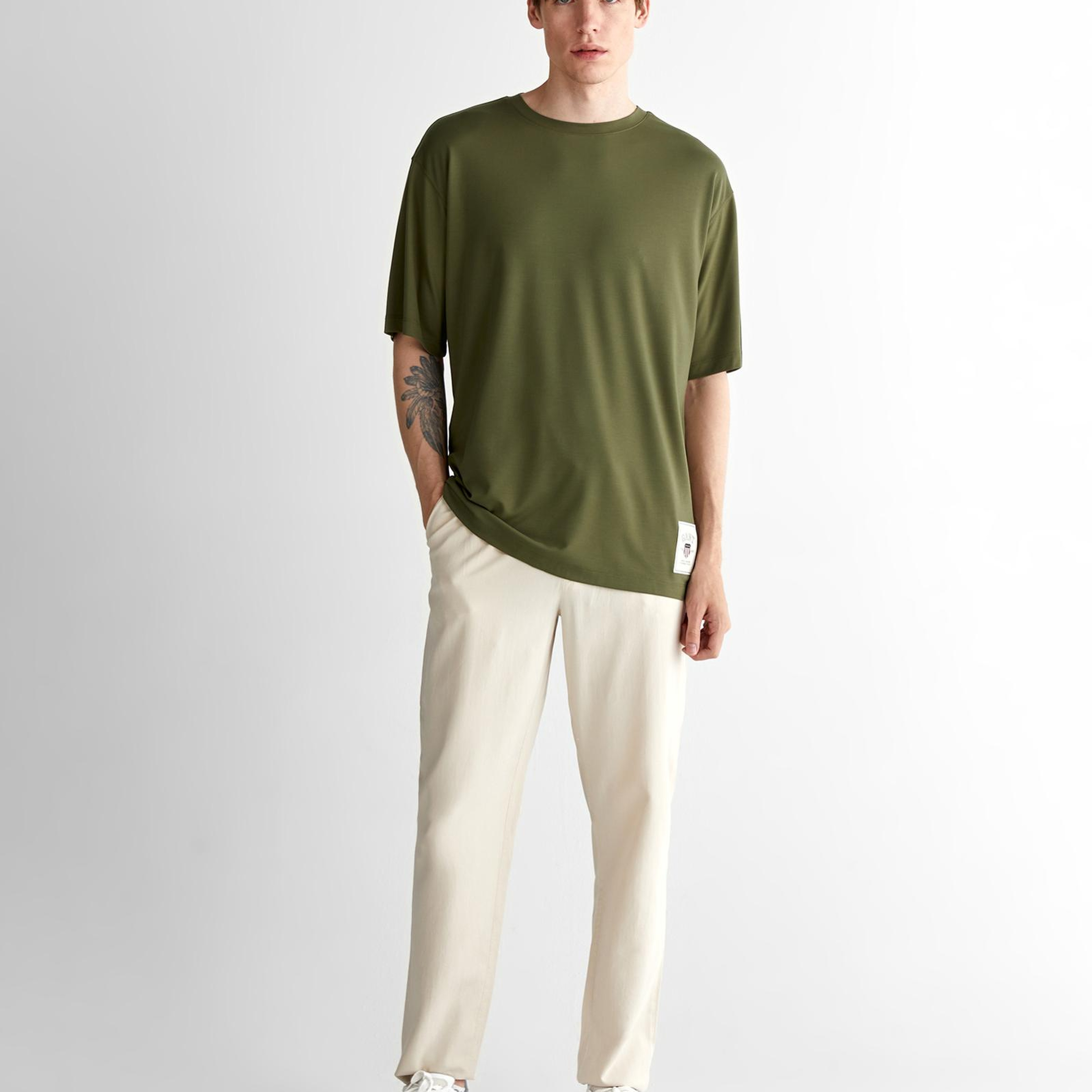 GANT Erkek Yeşil Relaxed Fit Bisiklet Yaka Logolu T-Shirt