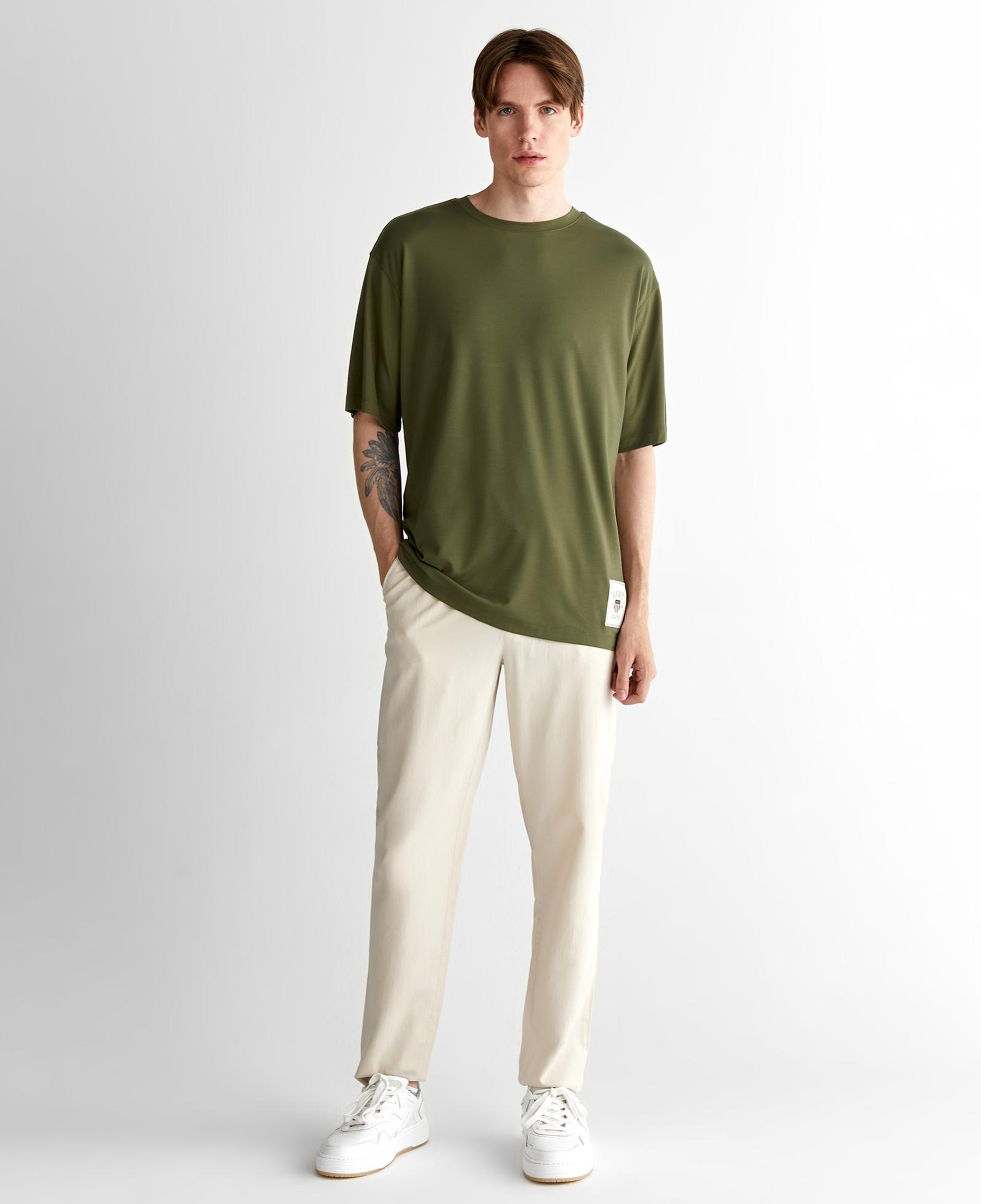 GANT Erkek Yeşil Relaxed Fit Bisiklet Yaka Logolu T-Shirt