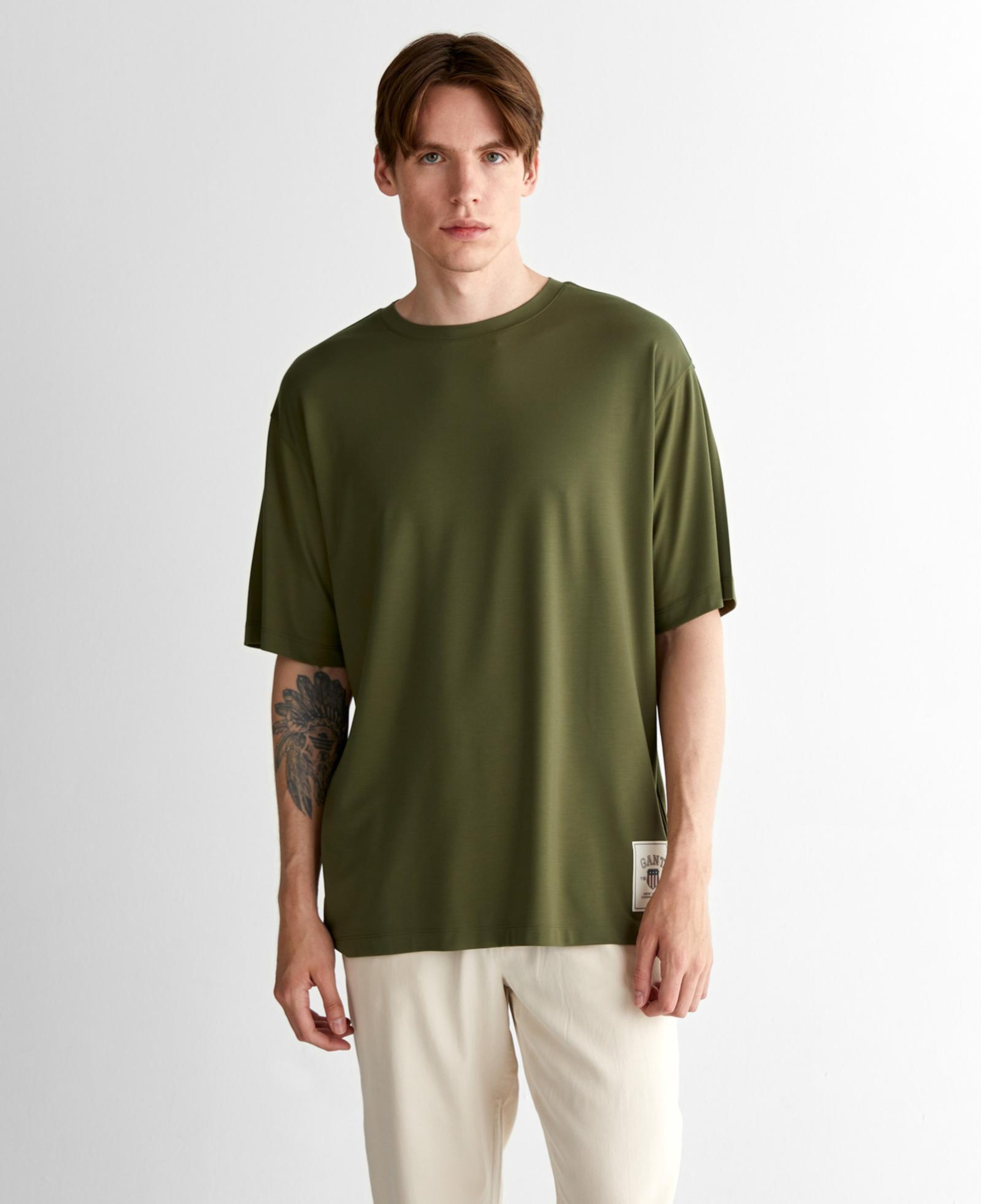 GANT Erkek Yeşil Relaxed Fit Bisiklet Yaka Logolu T-Shirt