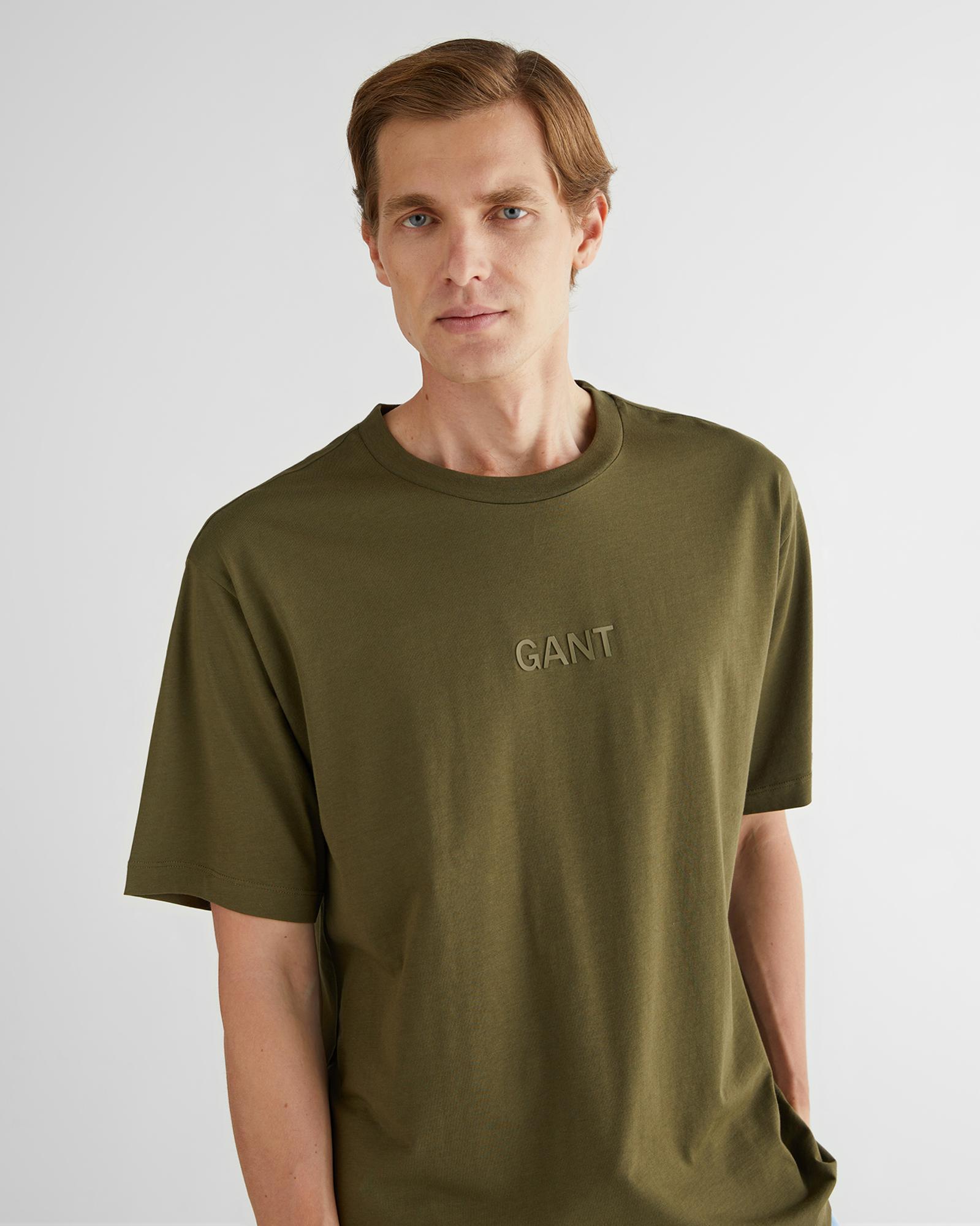 GANT Erkek Yeşil Relaxed Fit Bisiklet Yaka Logolu T-Shirt