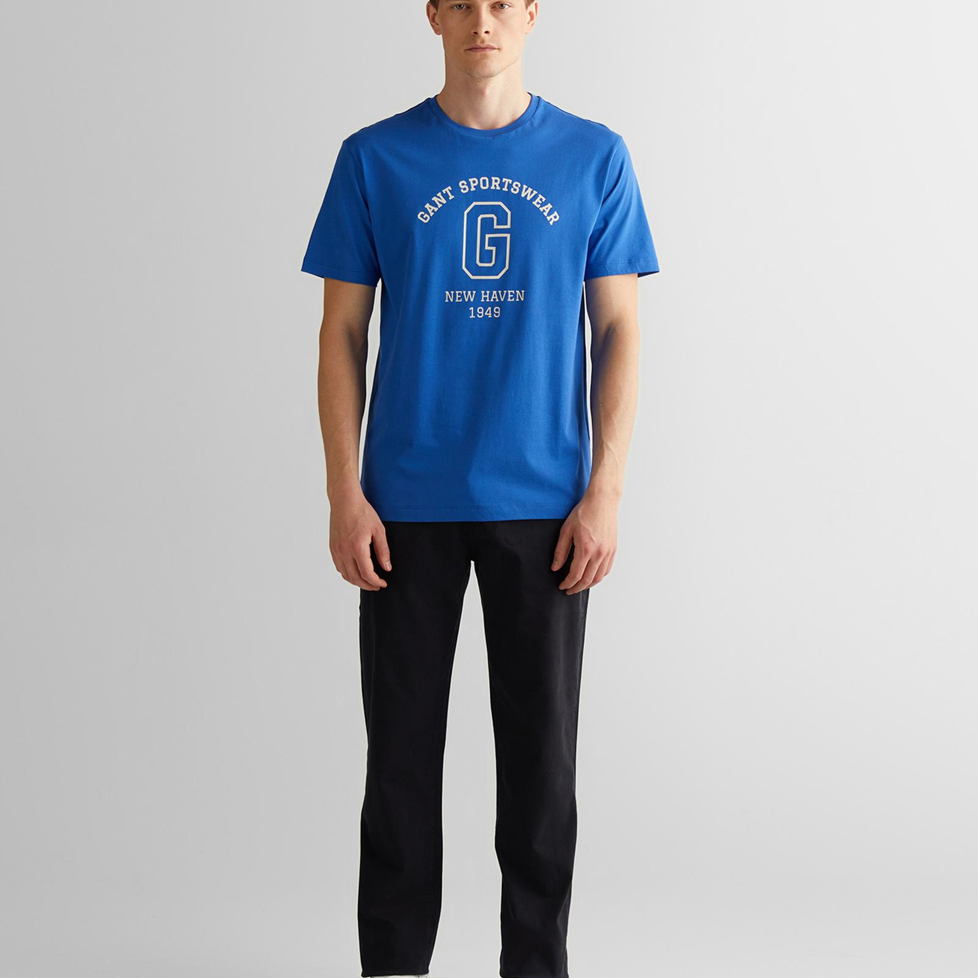 GANT Erkek Mavi Regular Fit Bisiklet Yaka Logolu T-Shirt