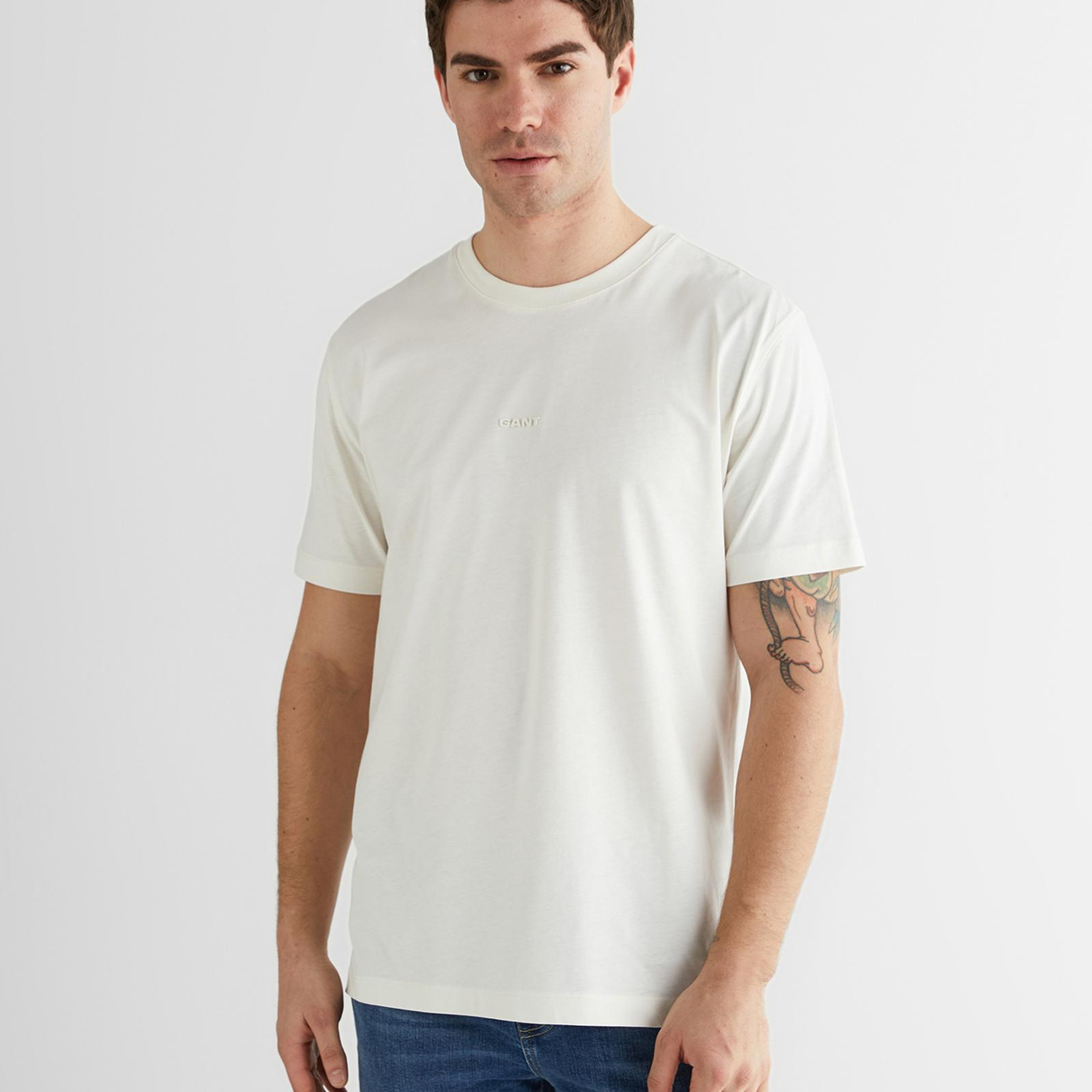 GANT Erkek Beyaz Baskılı Kısa Kollu T-Shirt