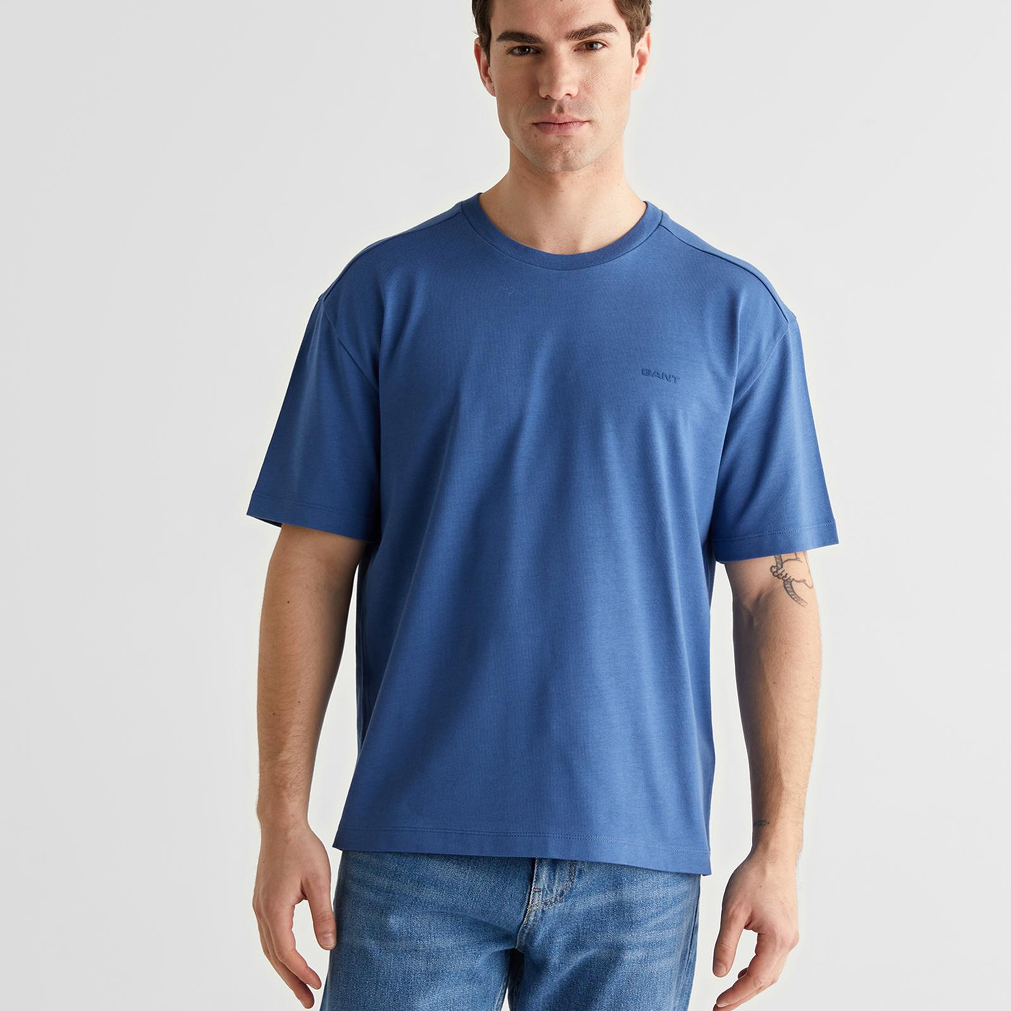 GANT Erkek Mavi Baskılı Kısa Kollu T-Shirt