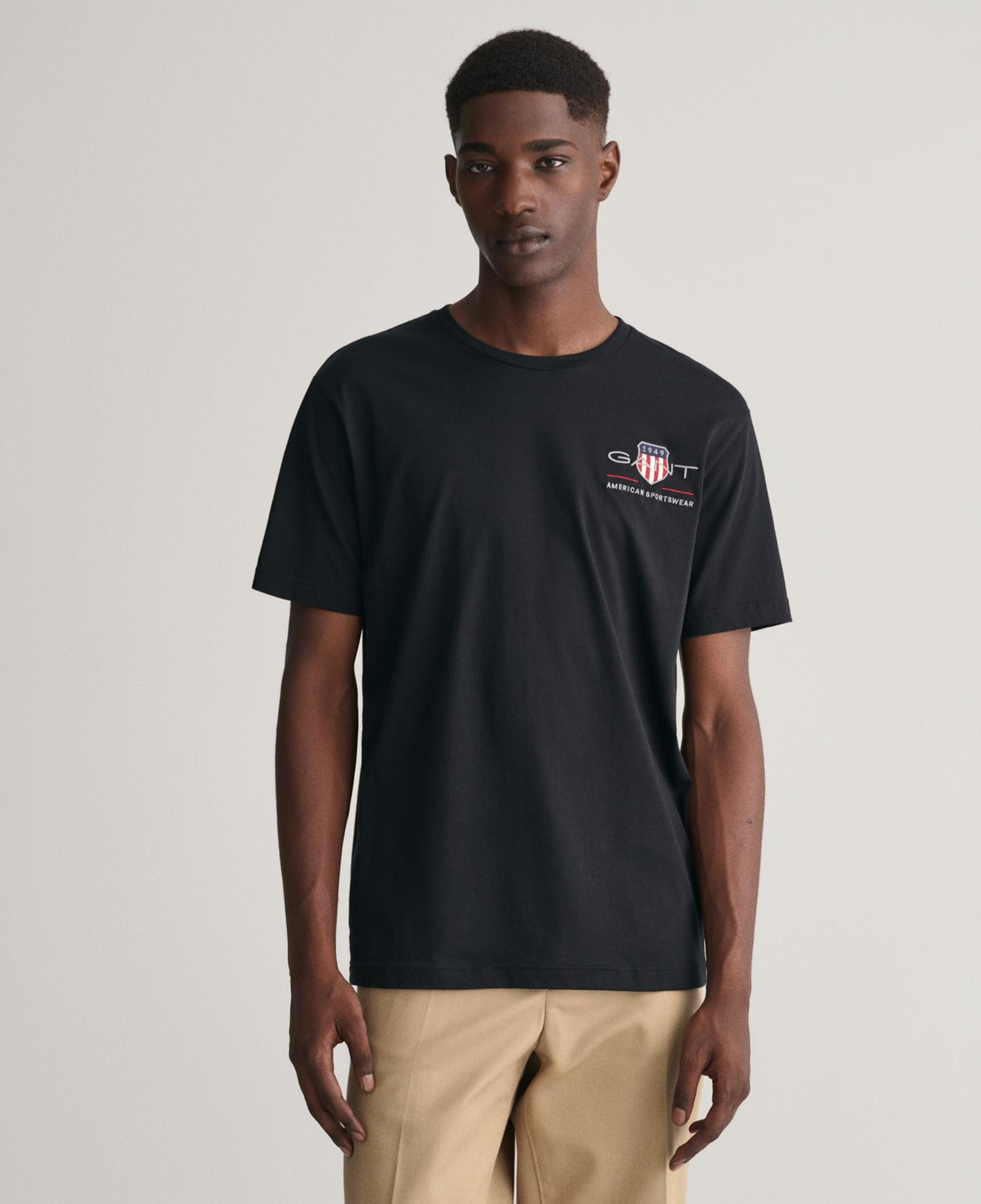 GANT Erkek Siyah Regular Fit Bisiklet Yaka Logolu T-shirt