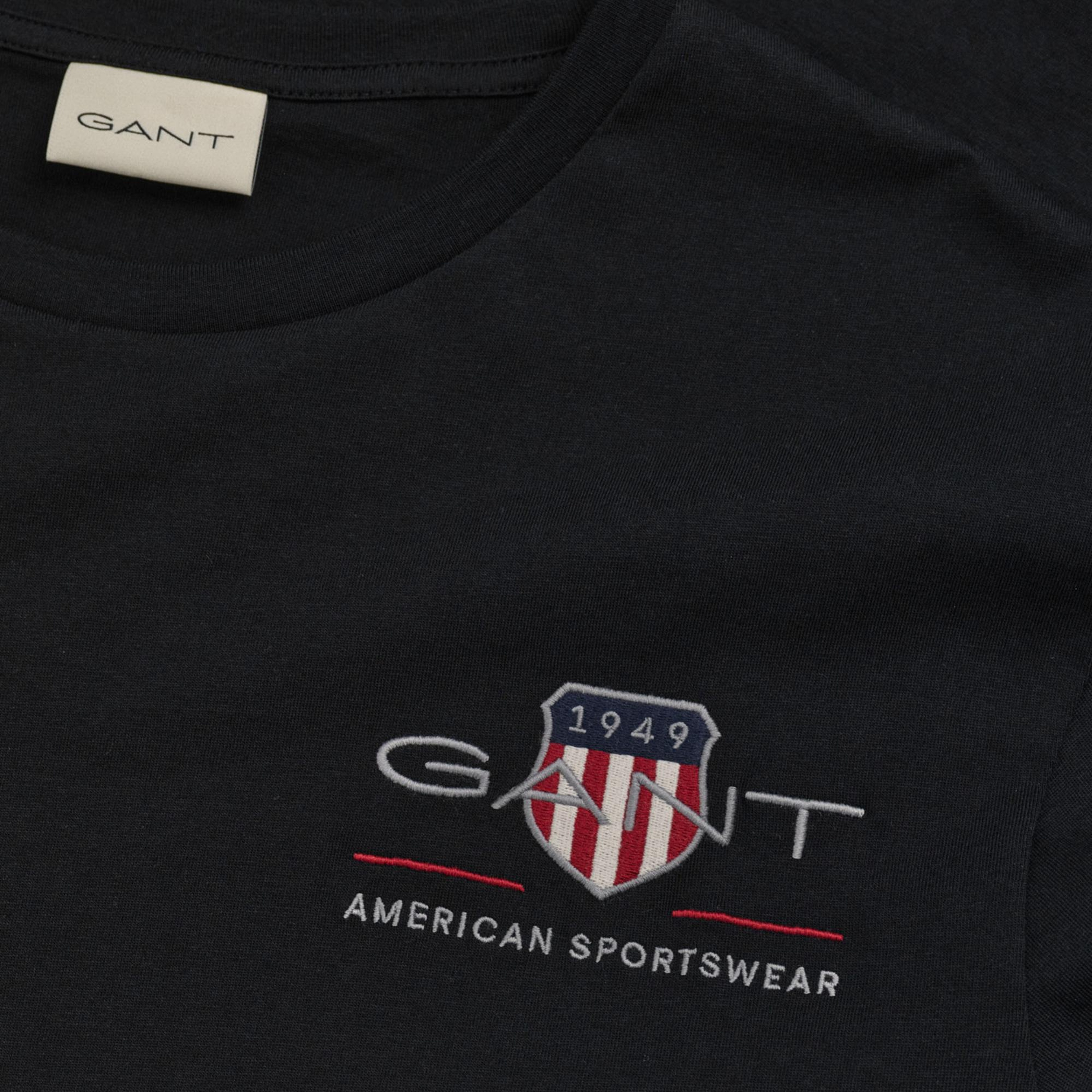 GANT Erkek Siyah Regular Fit Bisiklet Yaka Logolu T-shirt