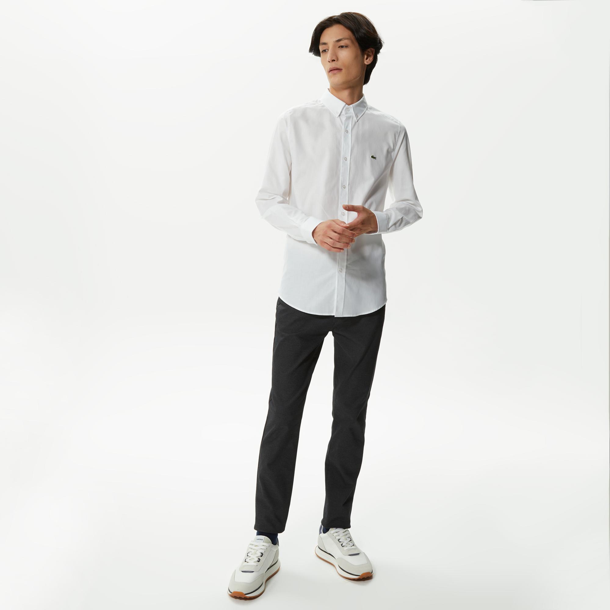 Lacoste Erkek Slim Fit Düğmeli Yaka Beyaz Gömlek