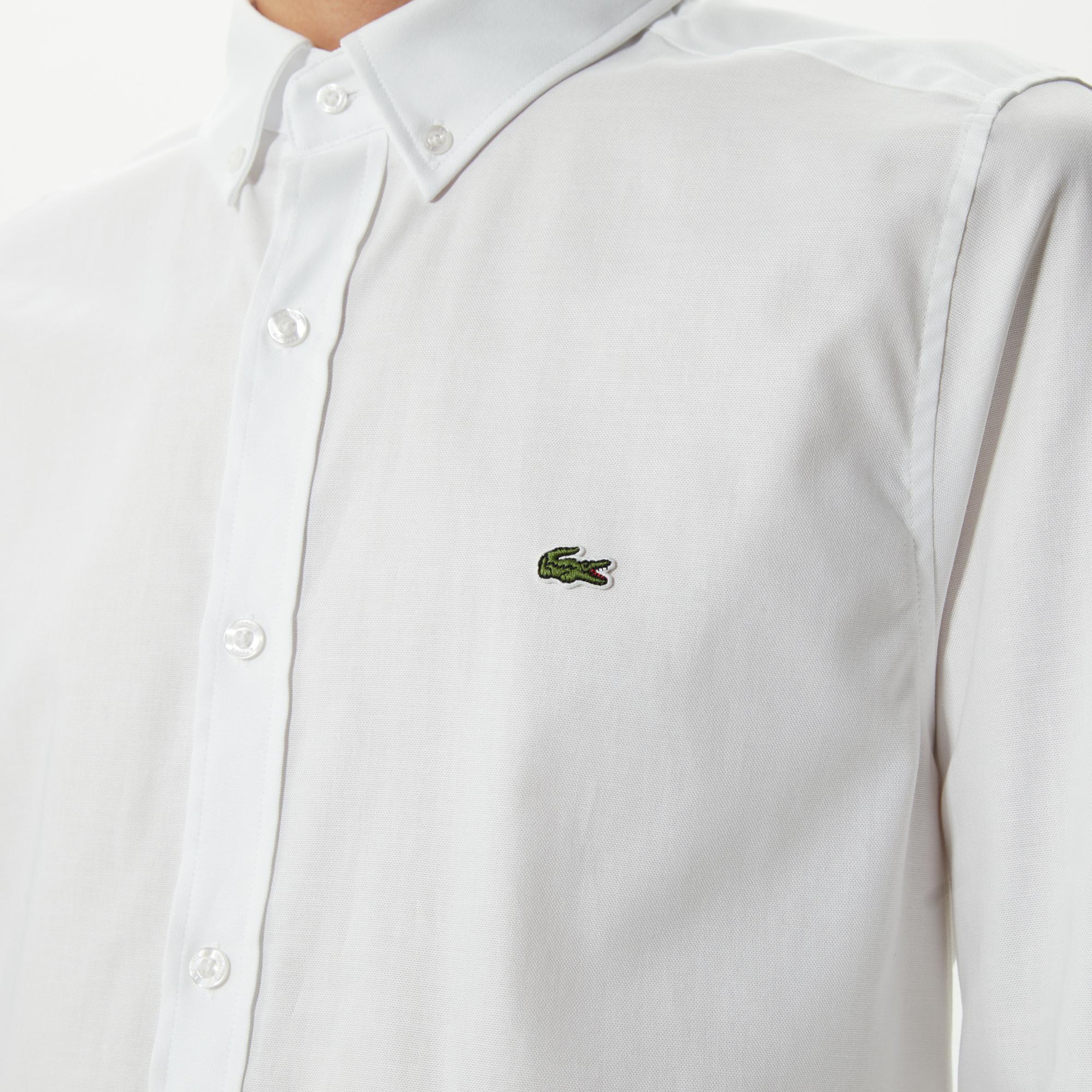 Lacoste Erkek Slim Fit Düğmeli Yaka Beyaz Gömlek