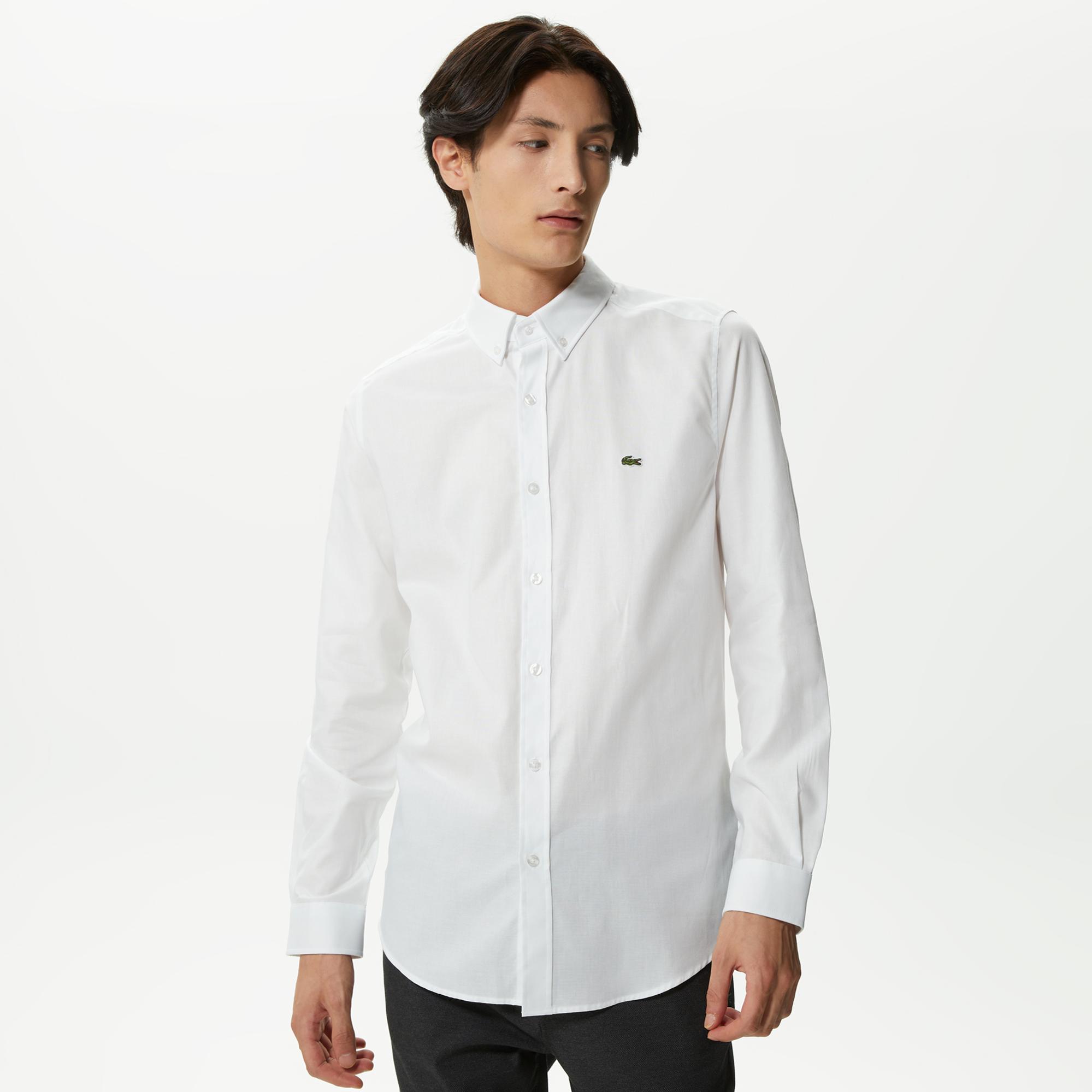 Lacoste Erkek Slim Fit Düğmeli Yaka Beyaz Gömlek