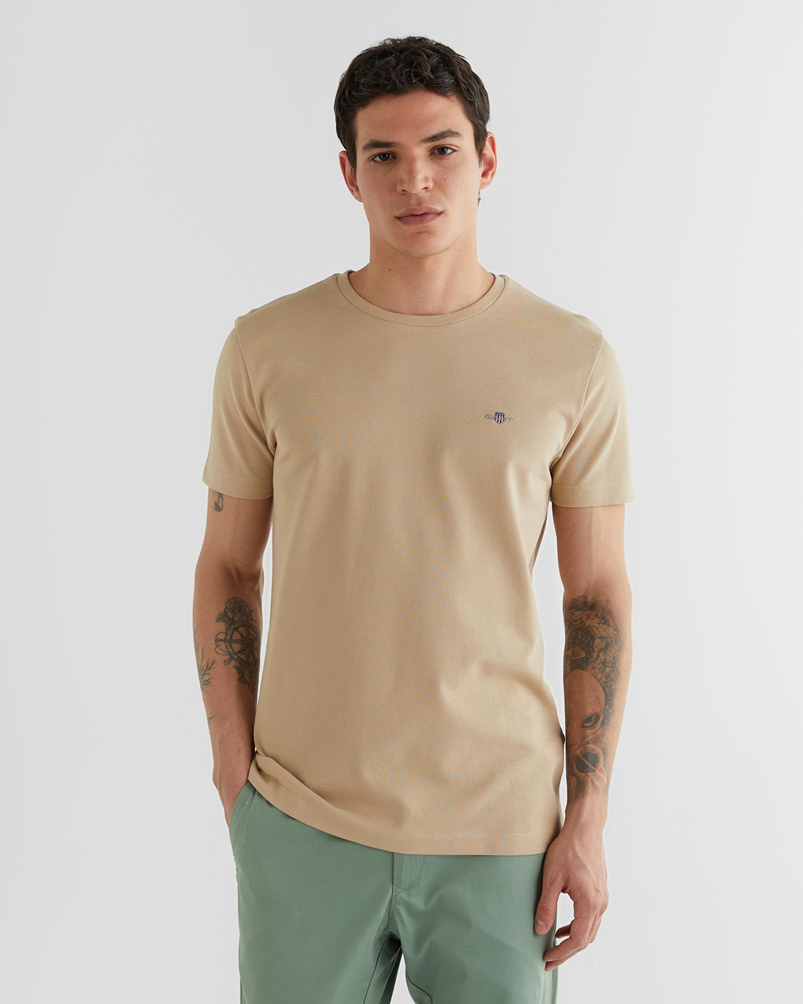 GANT Erkek Bej Slim Fit Bisiklet Yaka T-Shirt