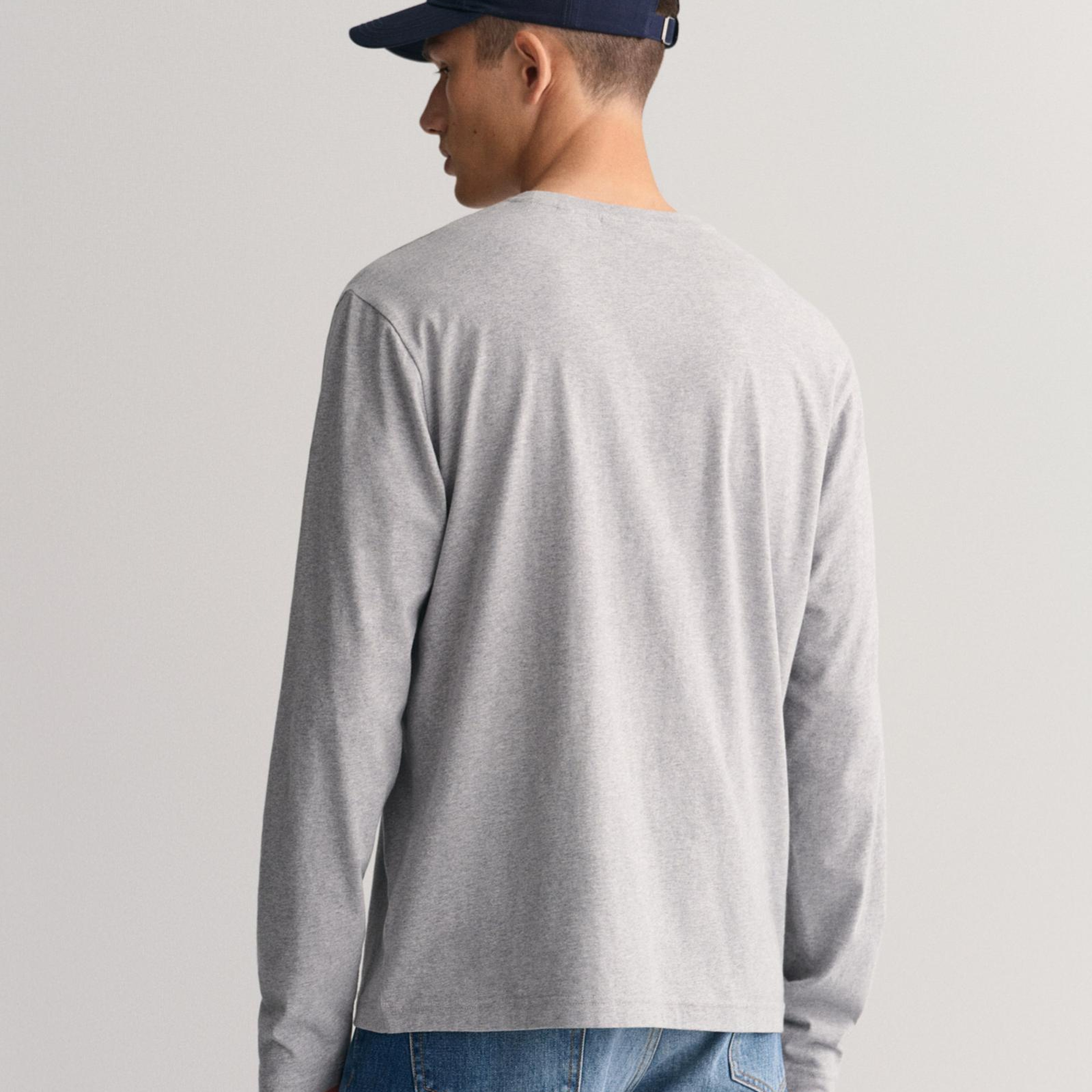 GANT Erkek Gri Regular Fit Bisiklet Yaka Uzun Kollu T-Shirt