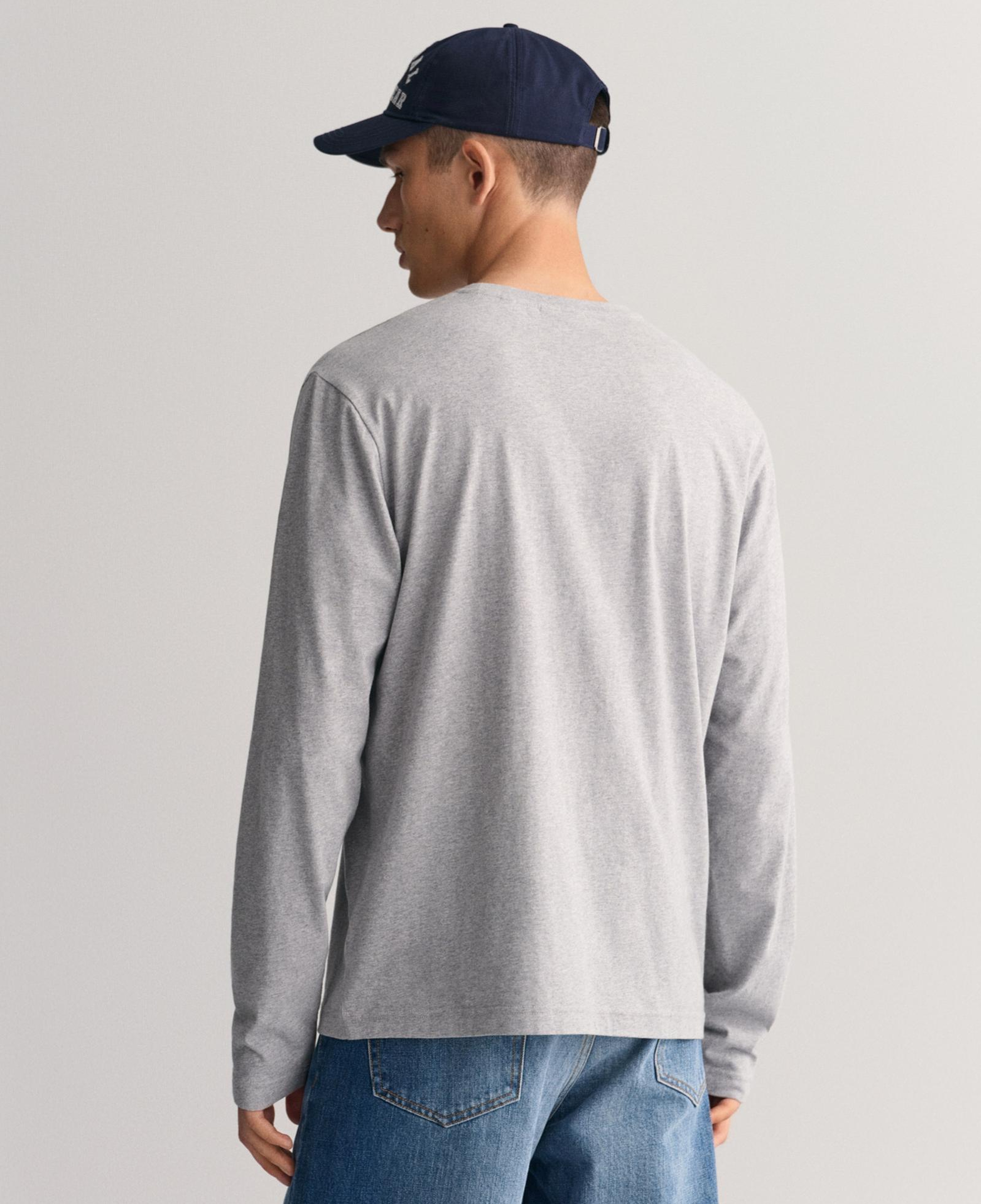 GANT Erkek Gri Regular Fit Bisiklet Yaka Uzun Kollu T-Shirt