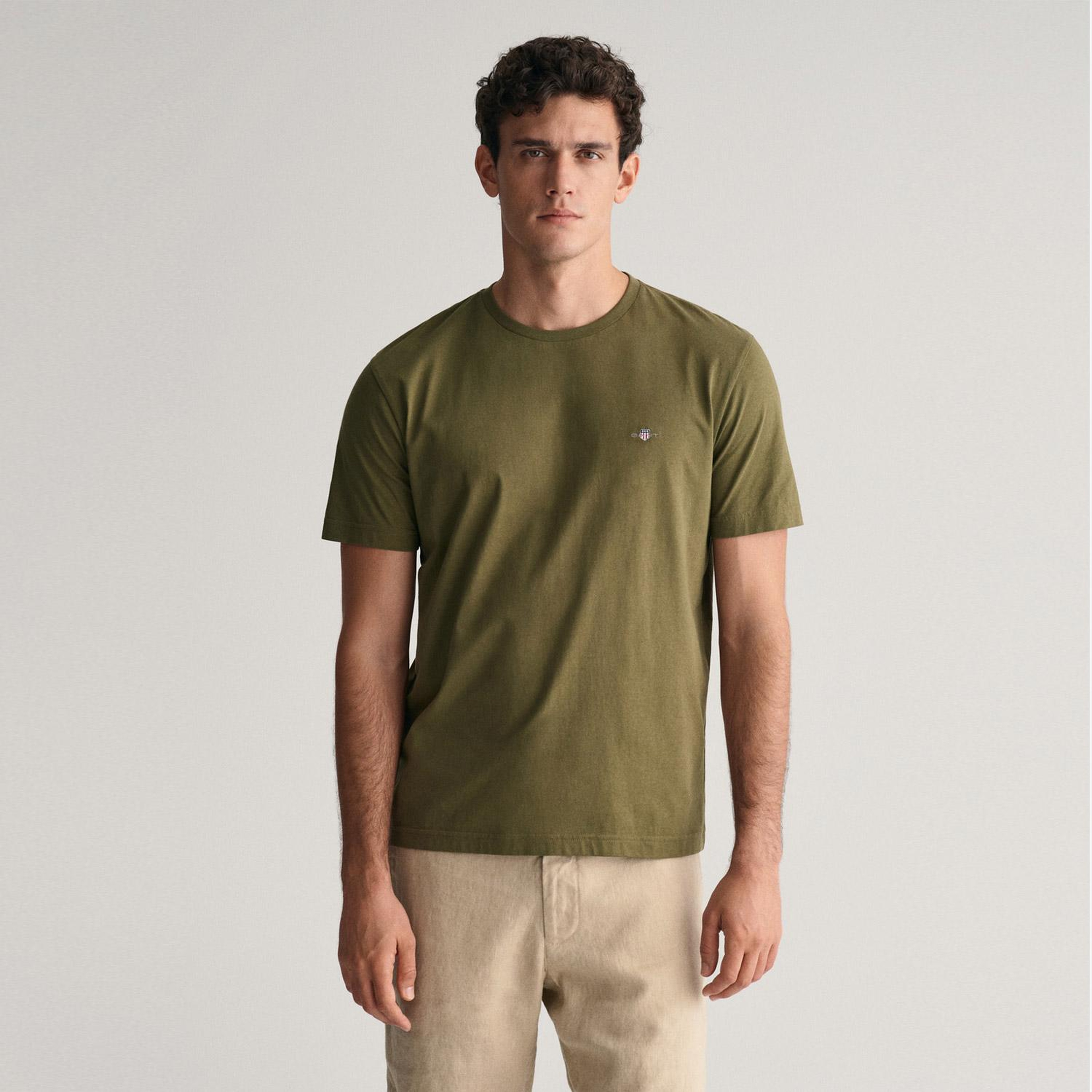 GANT Erkek Yeşil Regular Fit Bisiklet Yaka T-Shirt