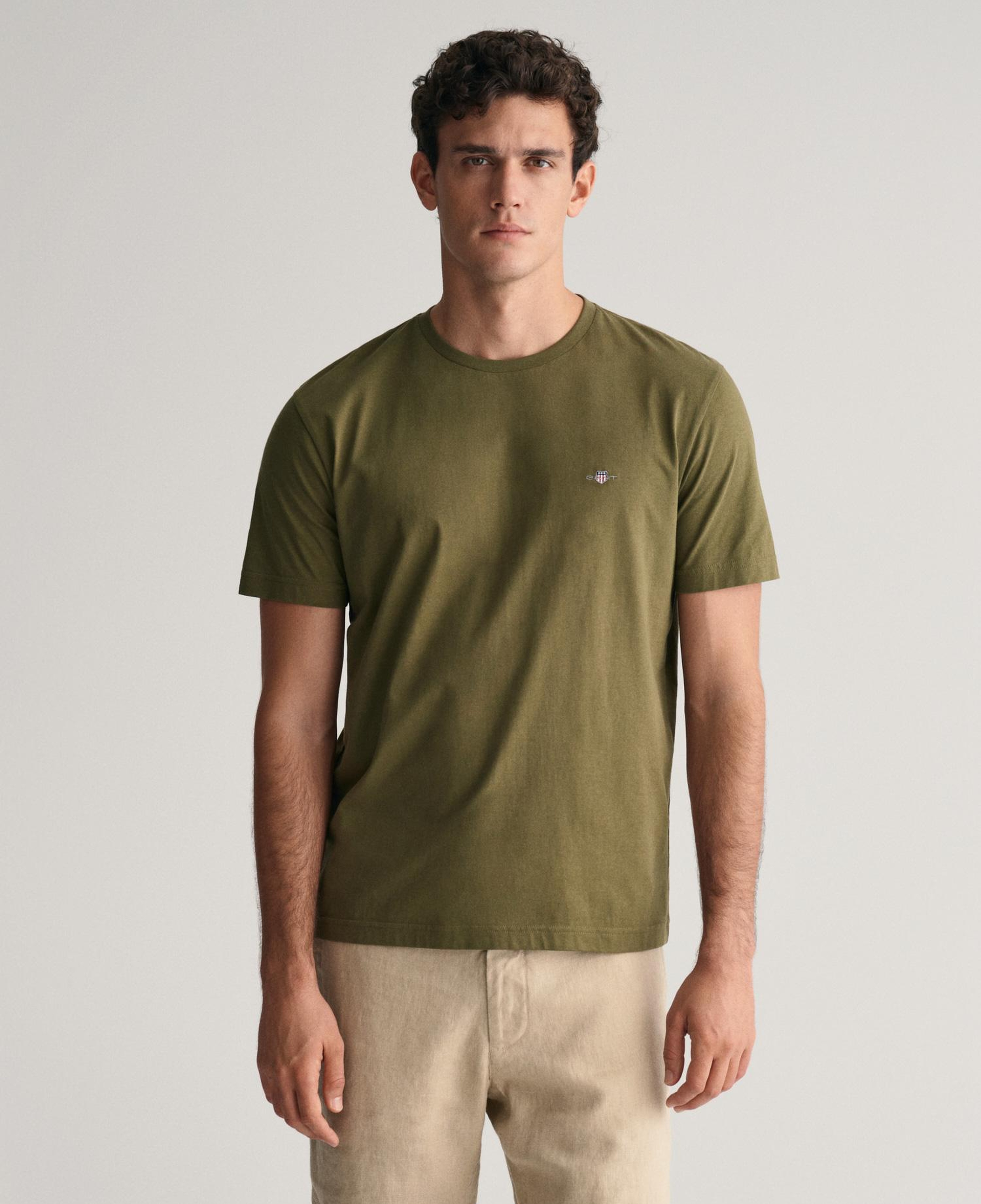GANT Erkek Yeşil Regular Fit Bisiklet Yaka T-Shirt