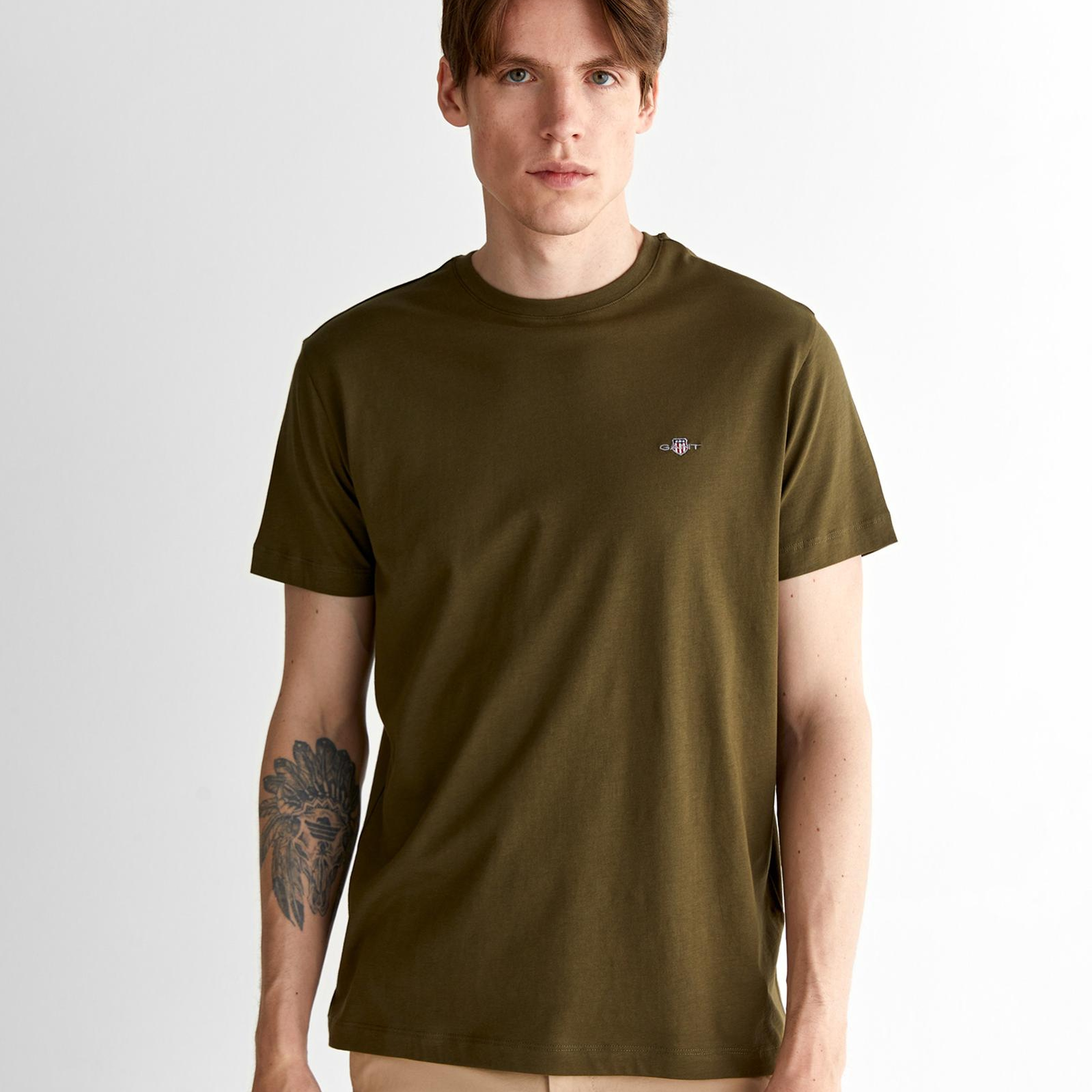 GANT Erkek Yeşil Regular Fit Bisiklet Yaka T-Shirt