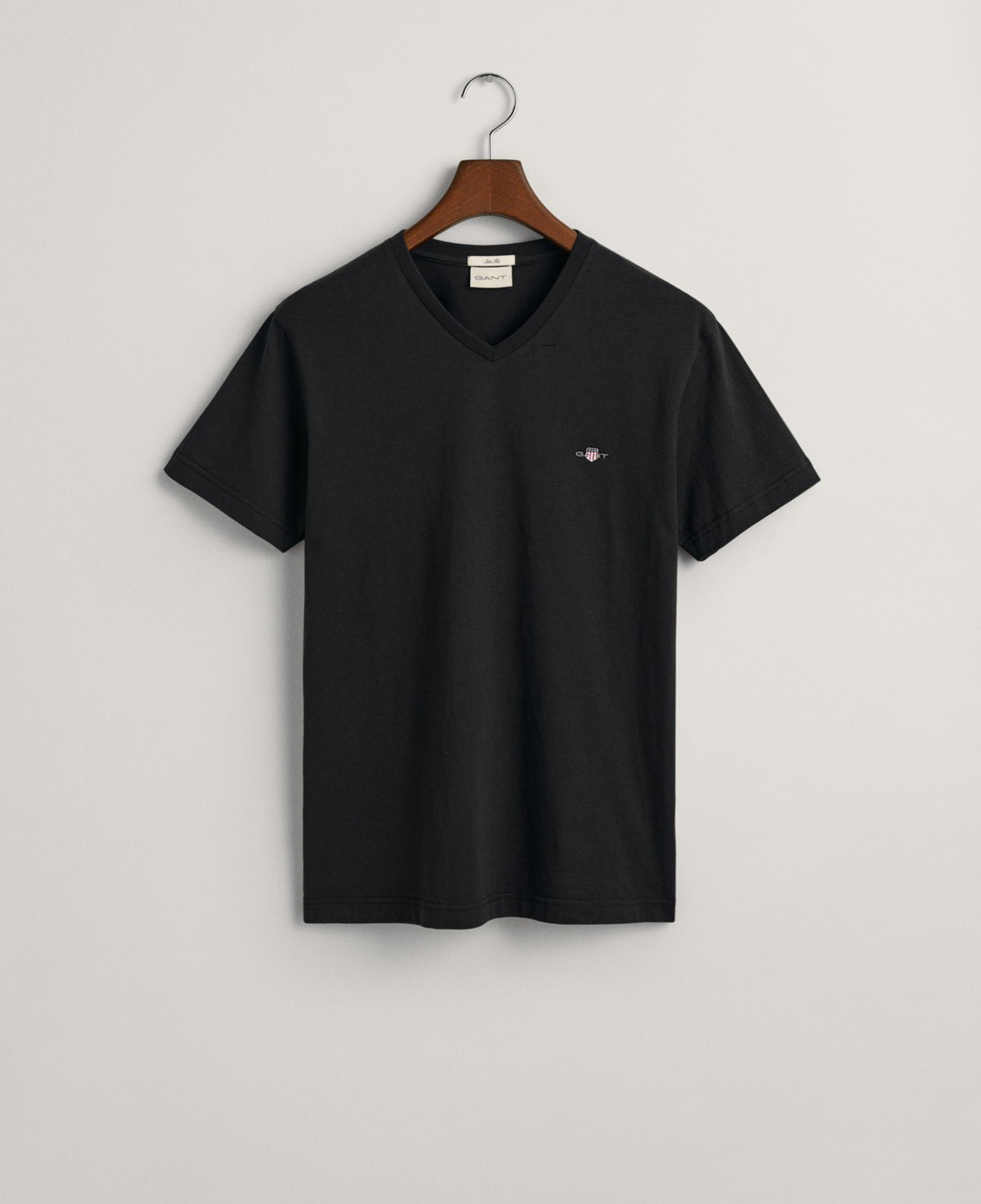 GANT Erkek Siyah Slim Fit V Yaka T-Shirt