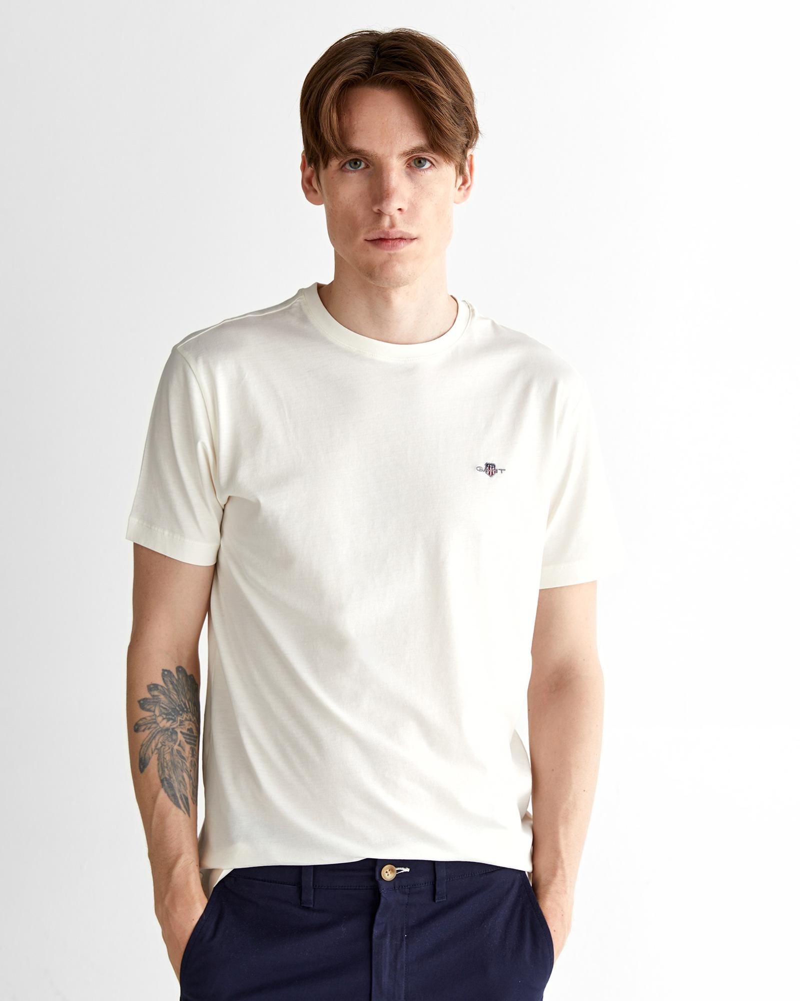 GANT Erkek Krem Regular Fit Bisiklet Yaka T-Shirt