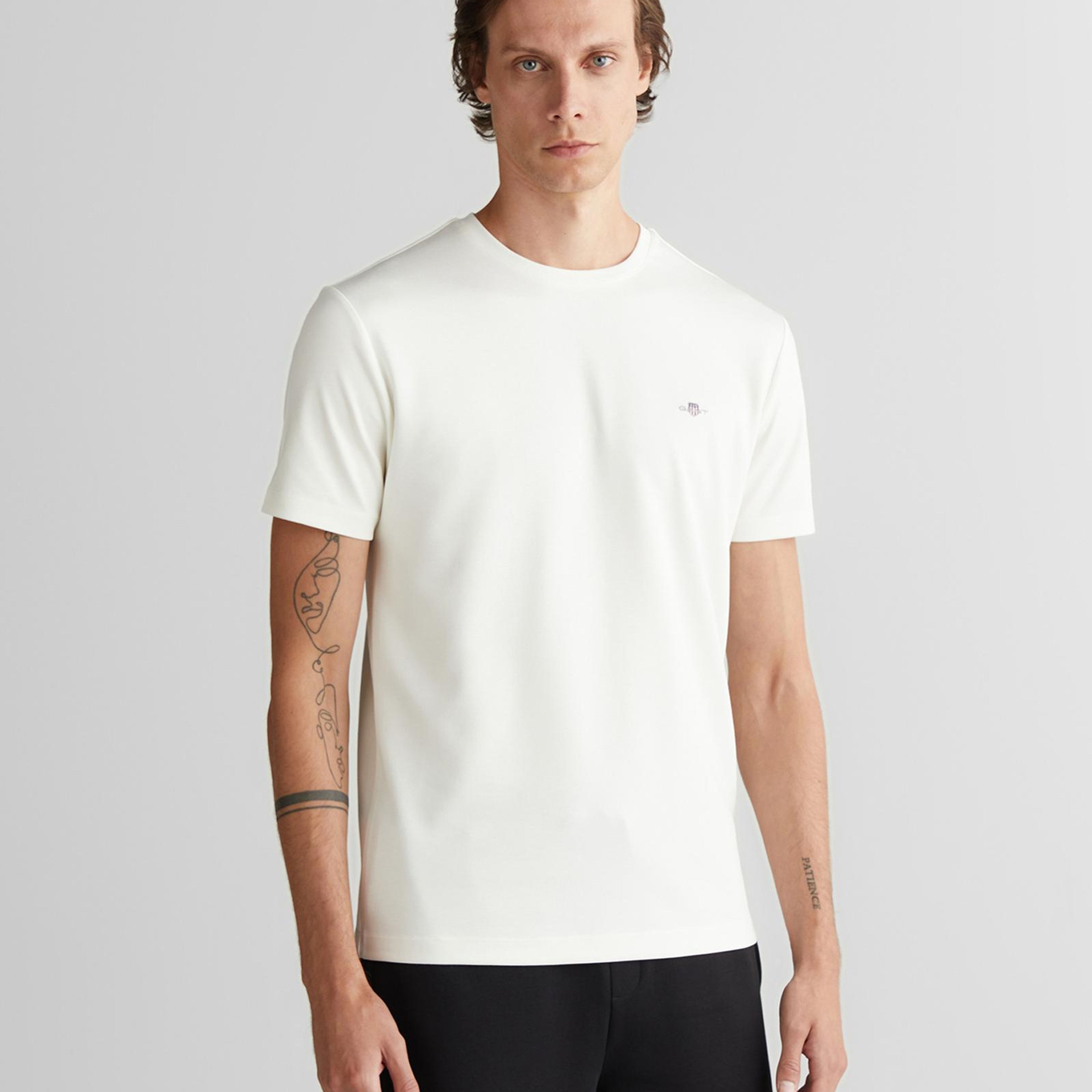 GANT Erkek Beyaz Regular Fit Bisiklet Yaka T-Shirt