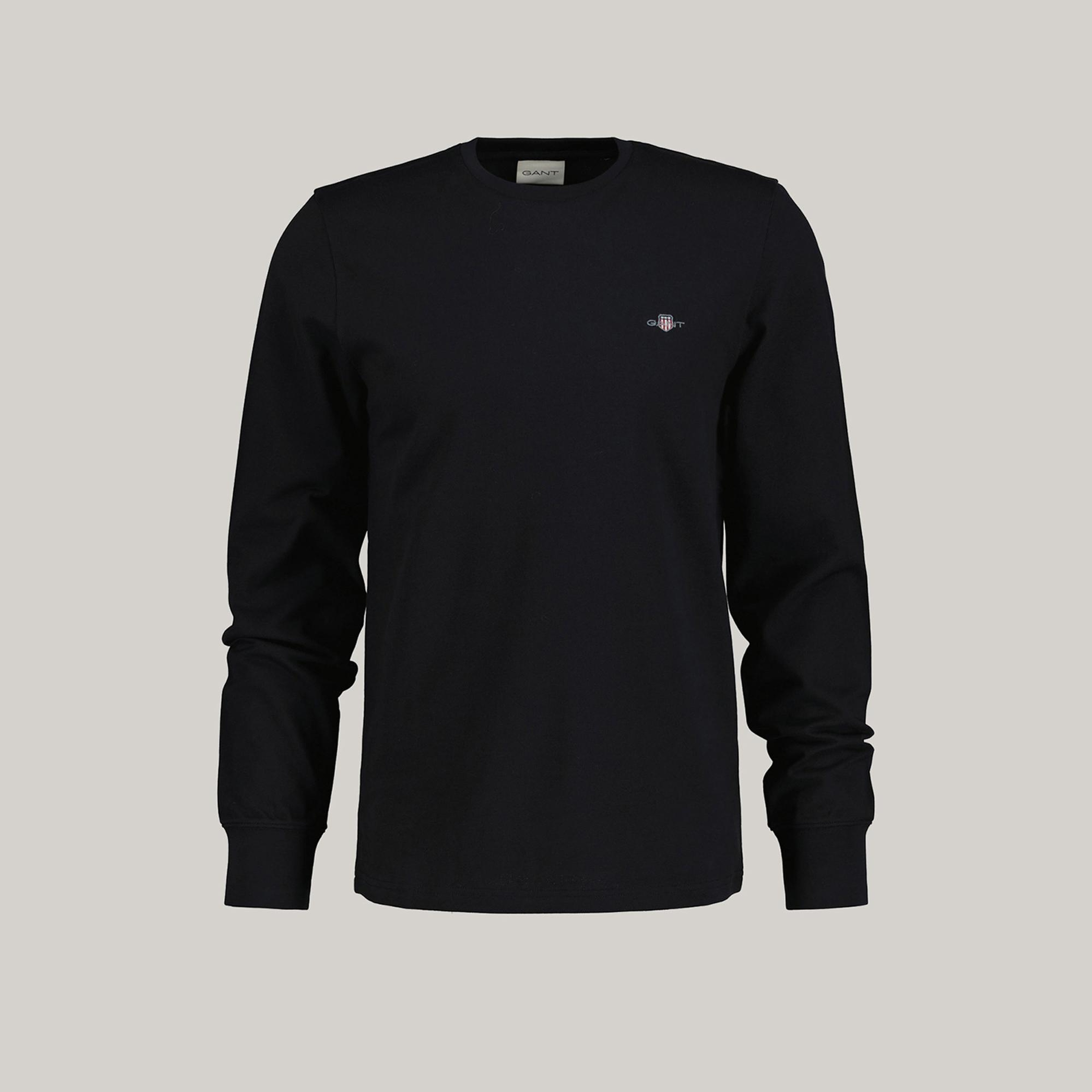 GANT Erkek Siyah Slim Fit Bisiklet Yaka Uzun Kollu T-Shirt