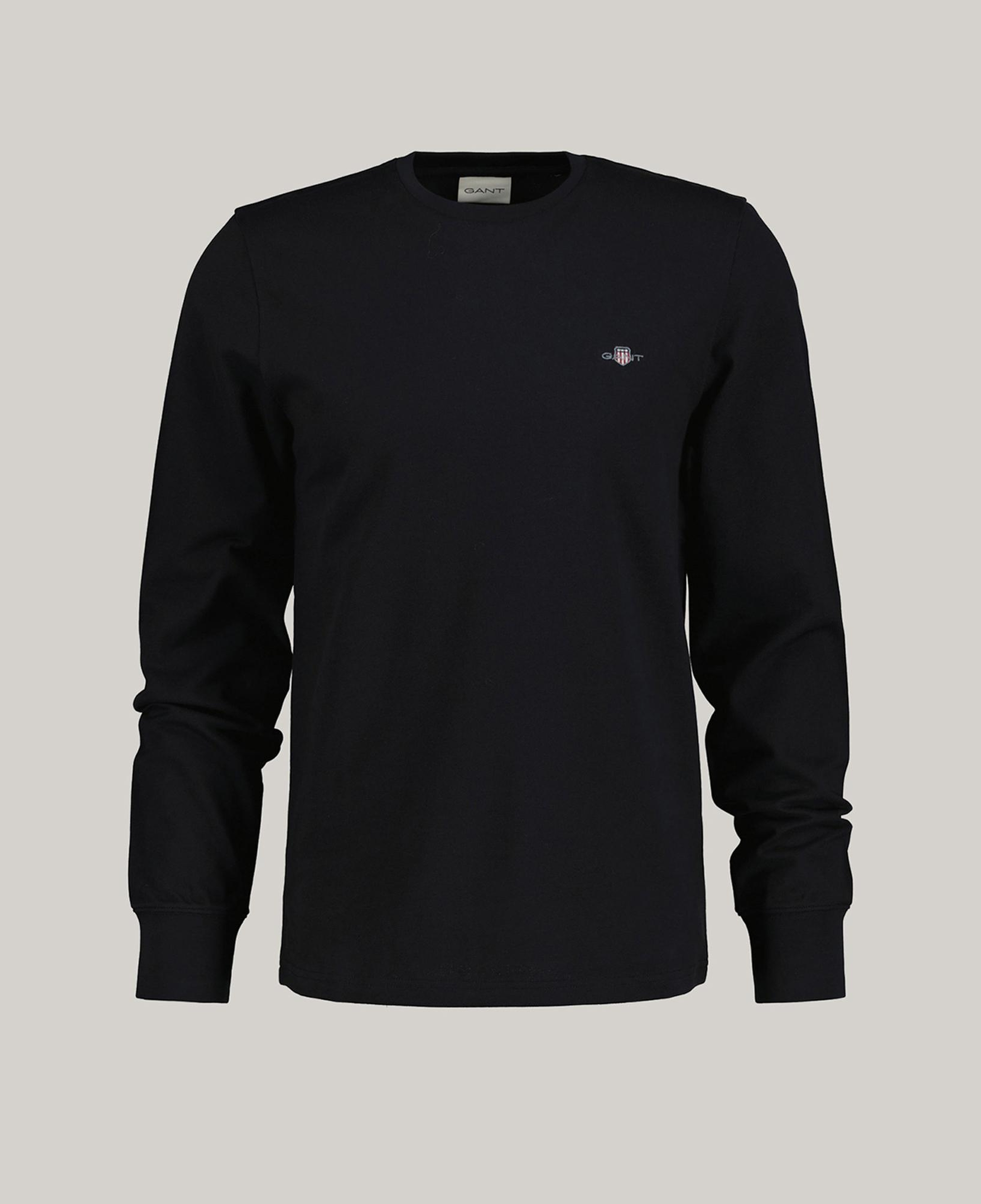 GANT Erkek Siyah Slim Fit Bisiklet Yaka Uzun Kollu T-Shirt