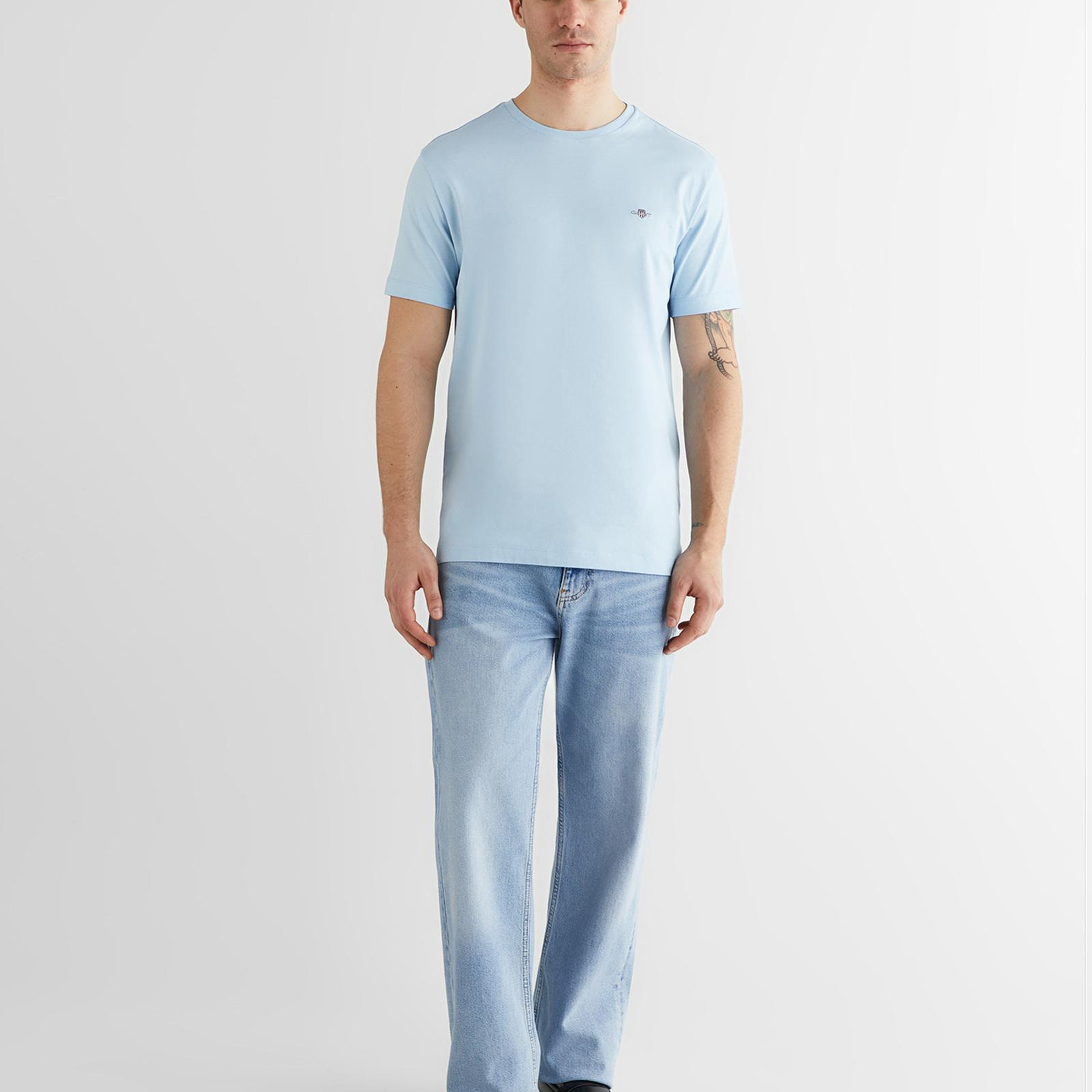 GANT Erkek Mavi Bisiklet Yaka Regular Fit Logolu T-Shirt