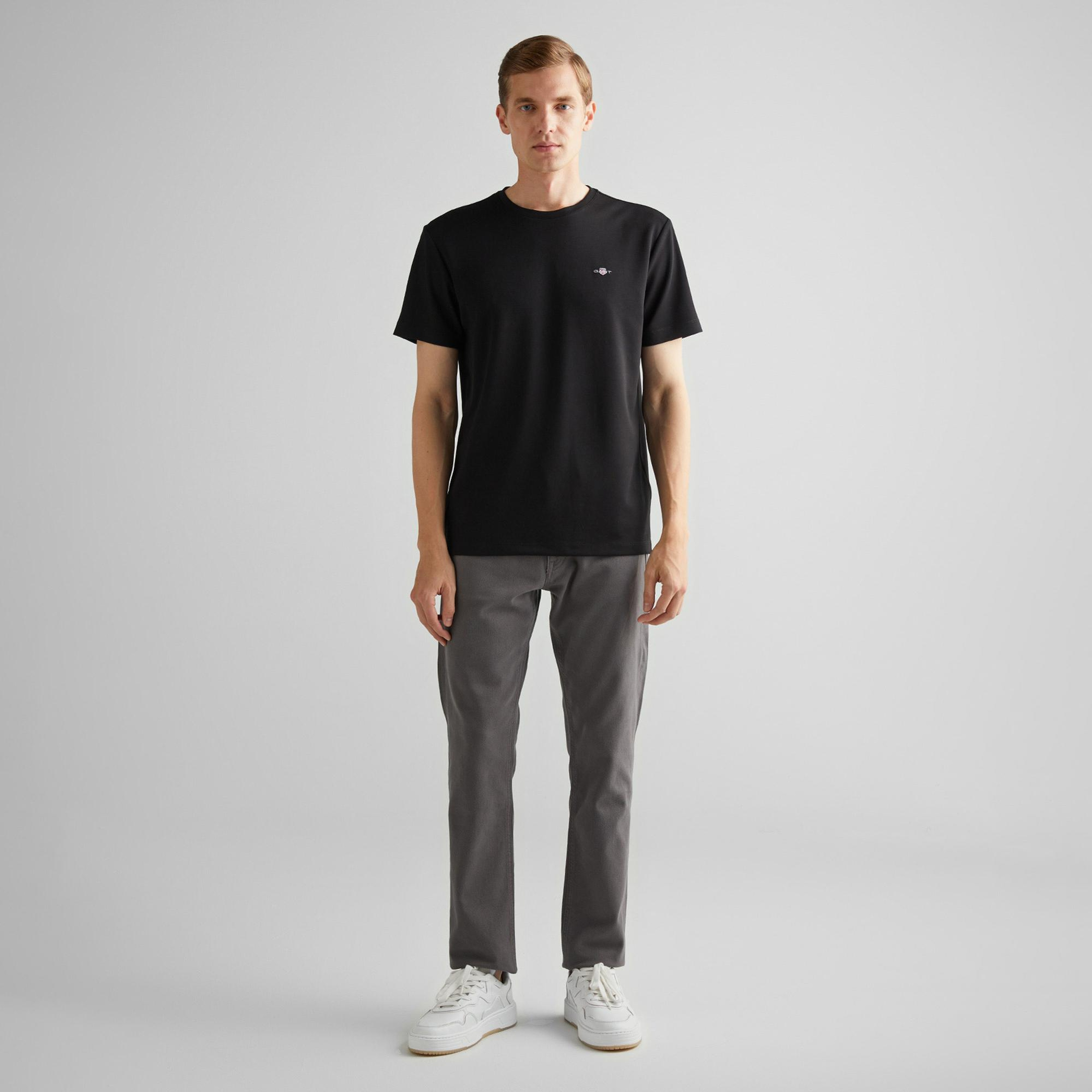 GANT Erkek Siyah Relaxed Fit Bisiklet Yaka T-Shirt