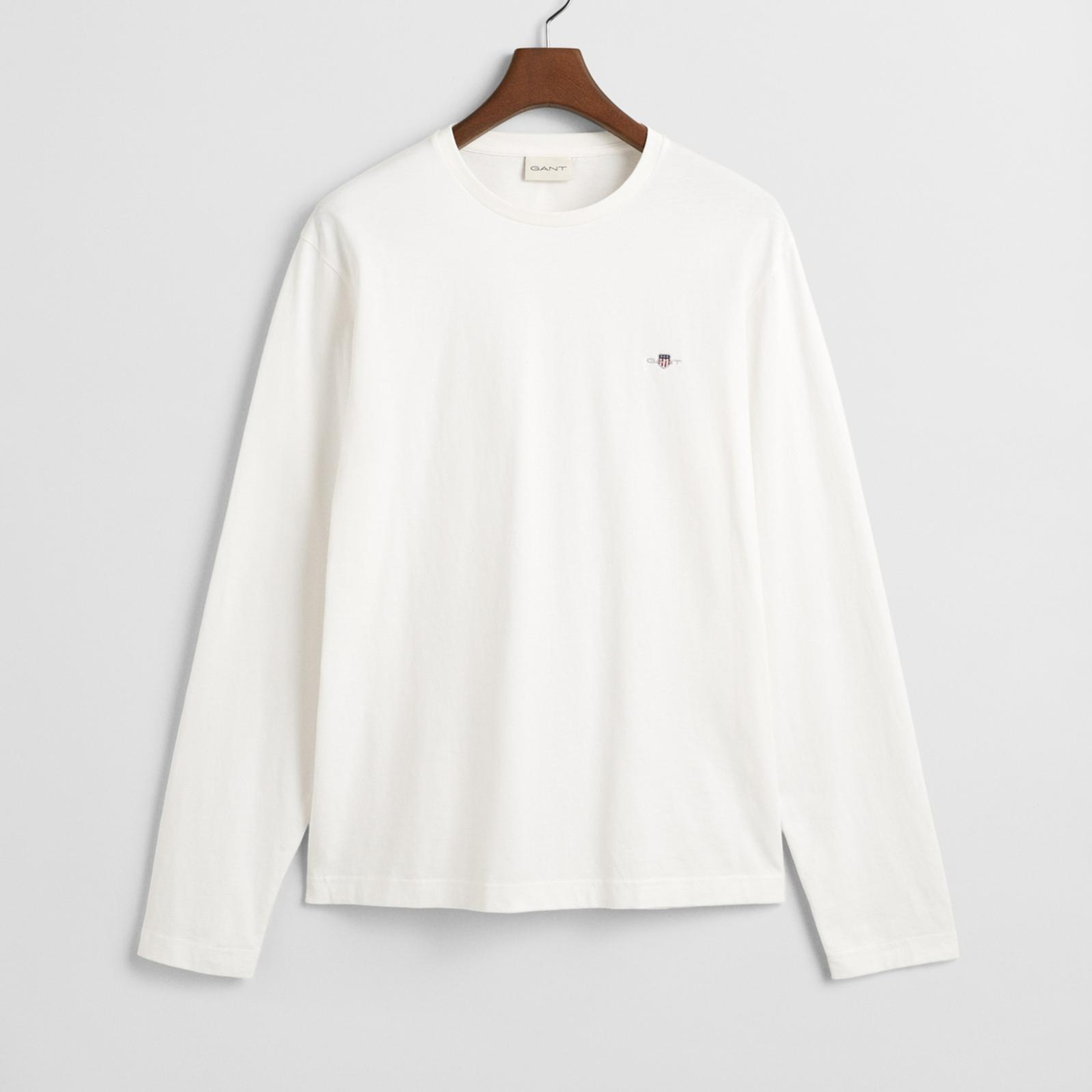 GANT Erkek Beyaz Regular Fit Bisiklet Yaka Uzun Kollu T-Shirt