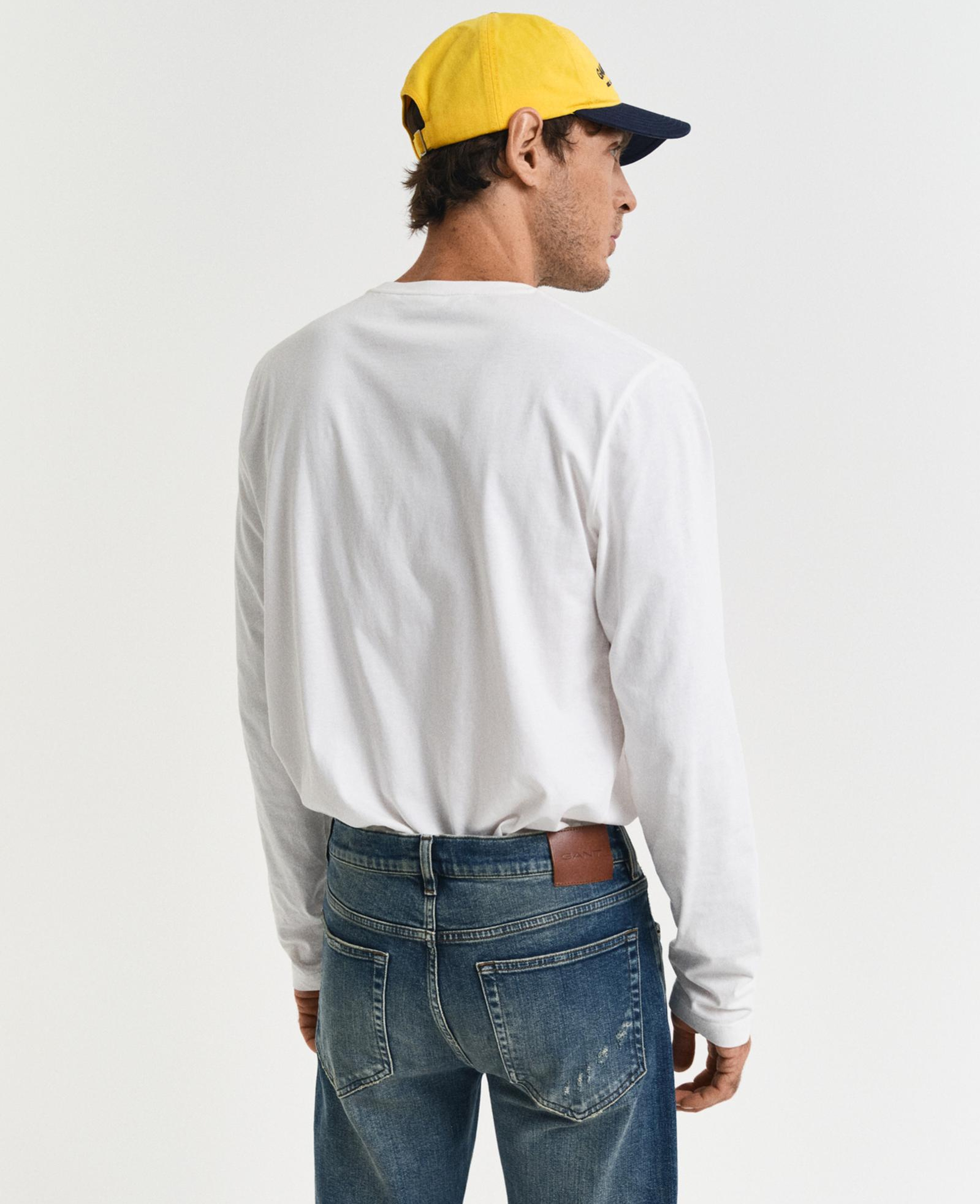 GANT Erkek Beyaz Regular Fit Bisiklet Yaka Uzun Kollu T-Shirt