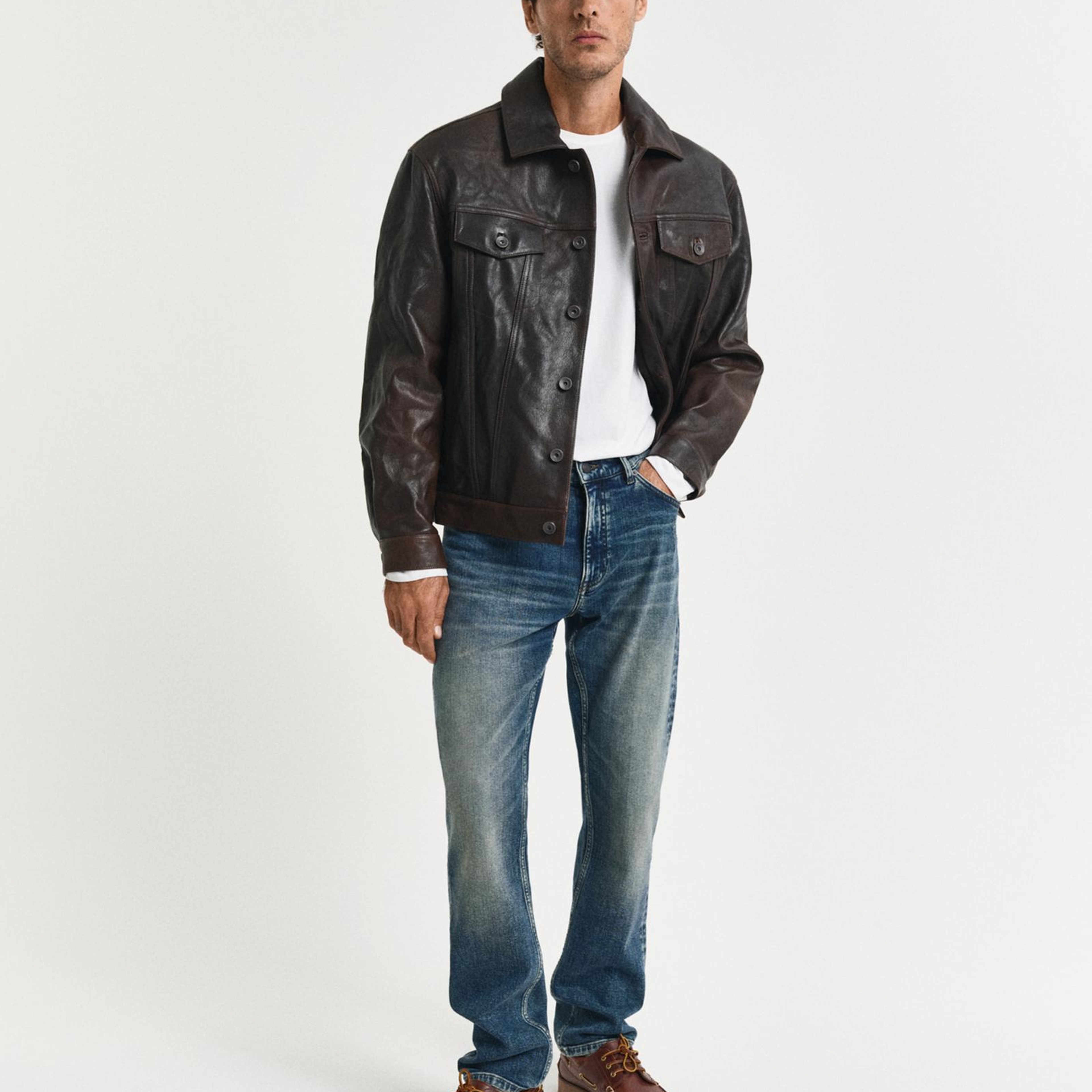 GANT Erkek Beyaz Regular Fit Bisiklet Yaka Uzun Kollu T-Shirt