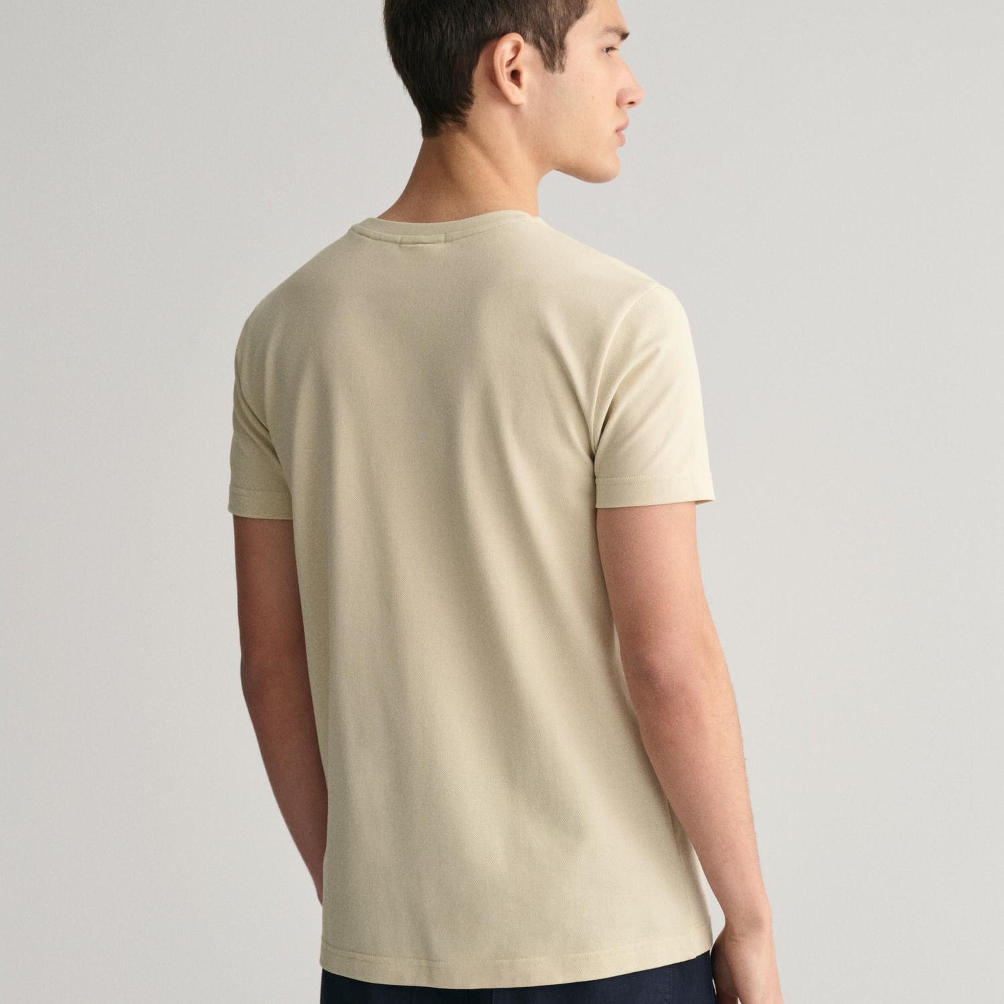 GANT Erkek Bej Slim Fit Bisiklet Yaka T-Shirt