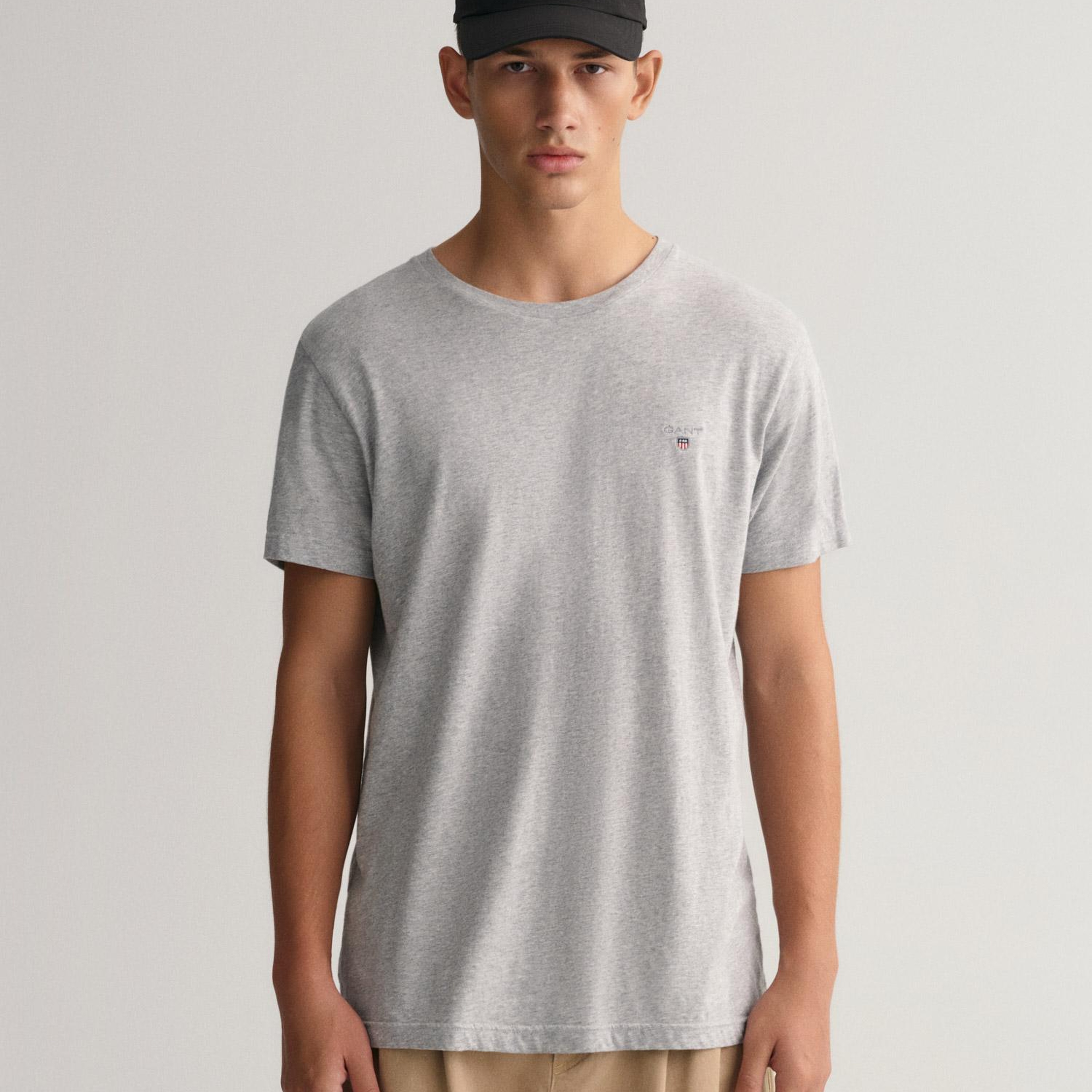 GANT Erkek Gri Regular Fit Bisiklet Yaka T-Shirt