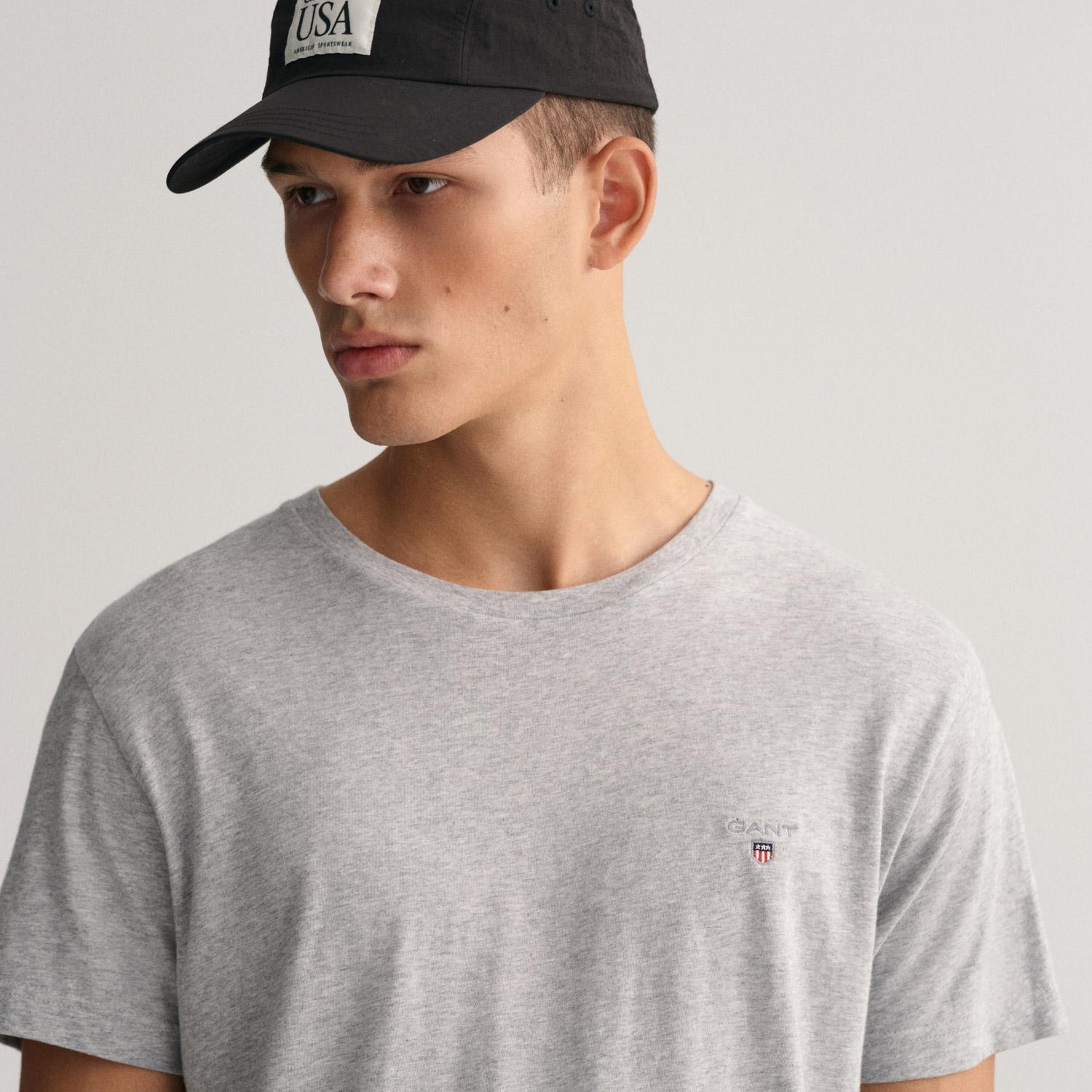 GANT Erkek Gri Regular Fit Bisiklet Yaka T-Shirt