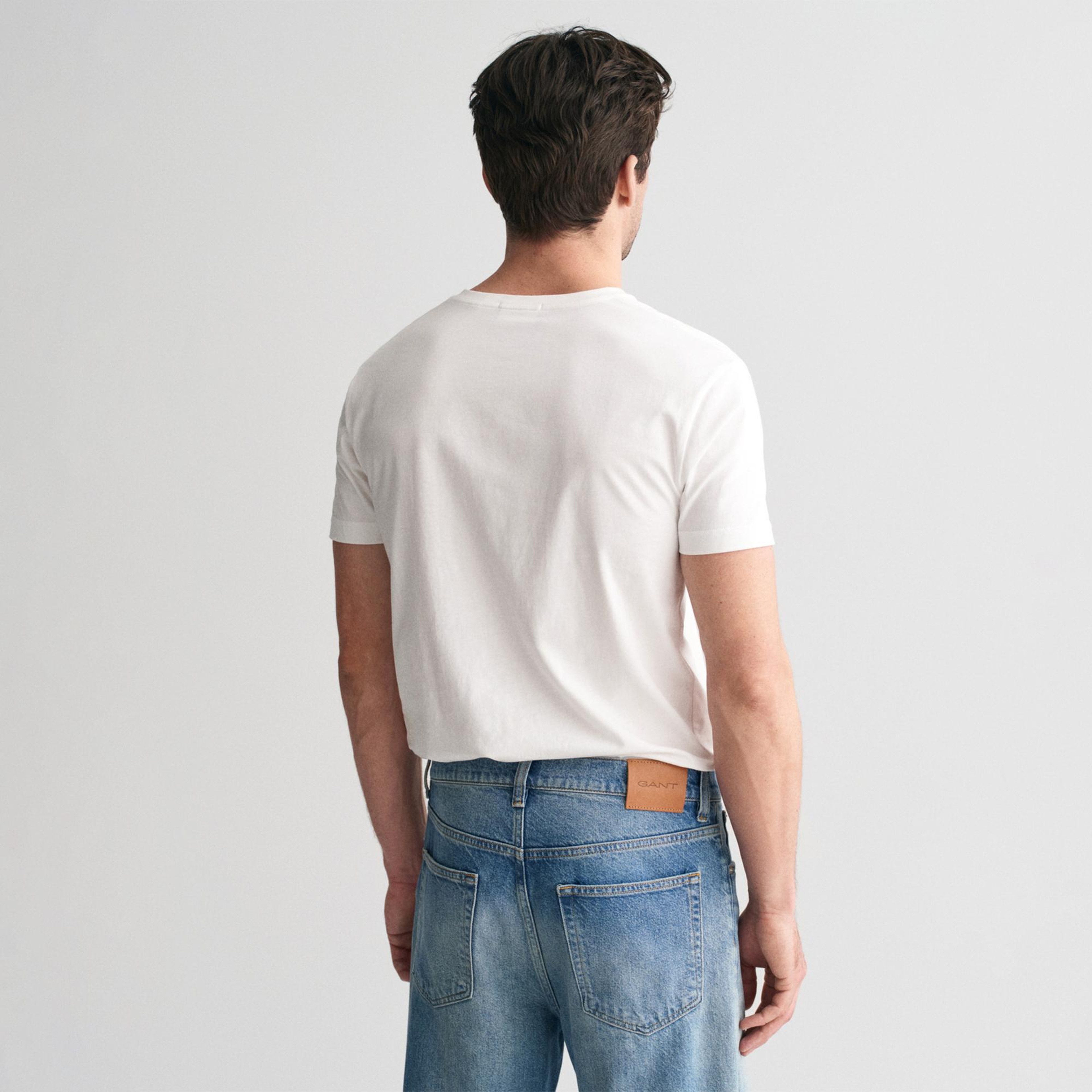 GANT Erkek Beyaz Slim Fit V Yaka T-Shirt