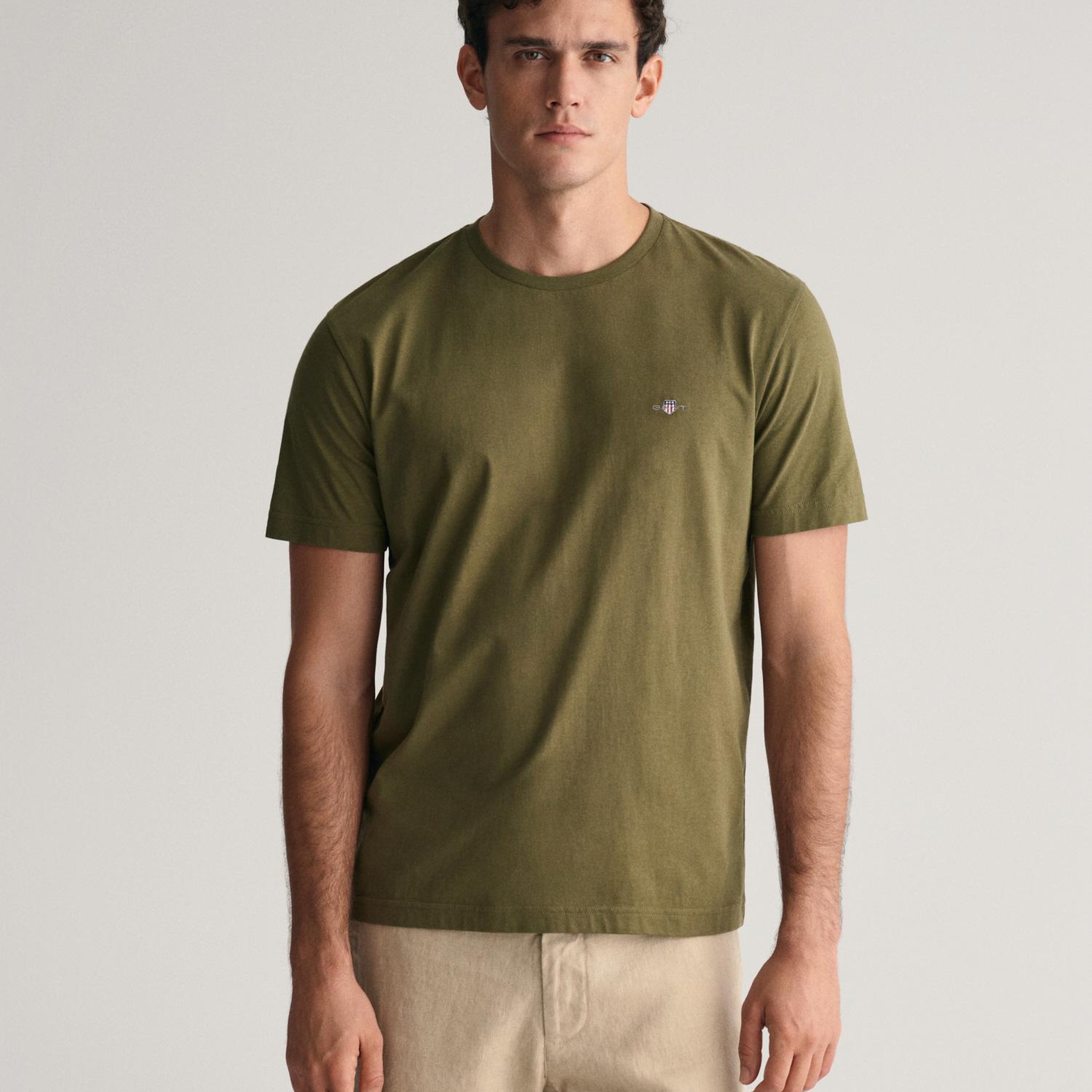 GANT Erkek Yeşil Regular Fit Bisiklet Yaka T-Shirt