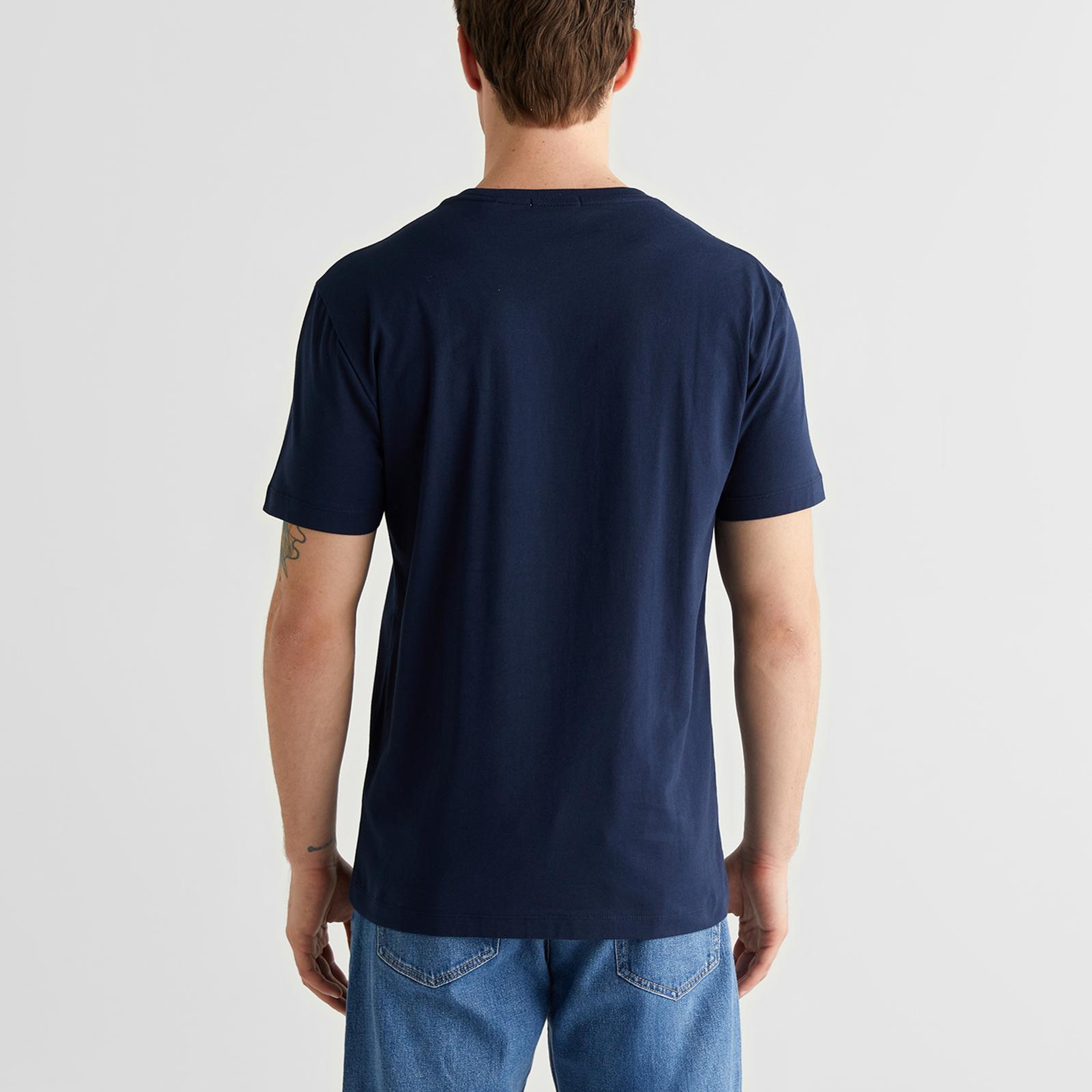 GANT Erkek Lacivert Bisiklet Yaka Regular Fit Logolu T-Shirt