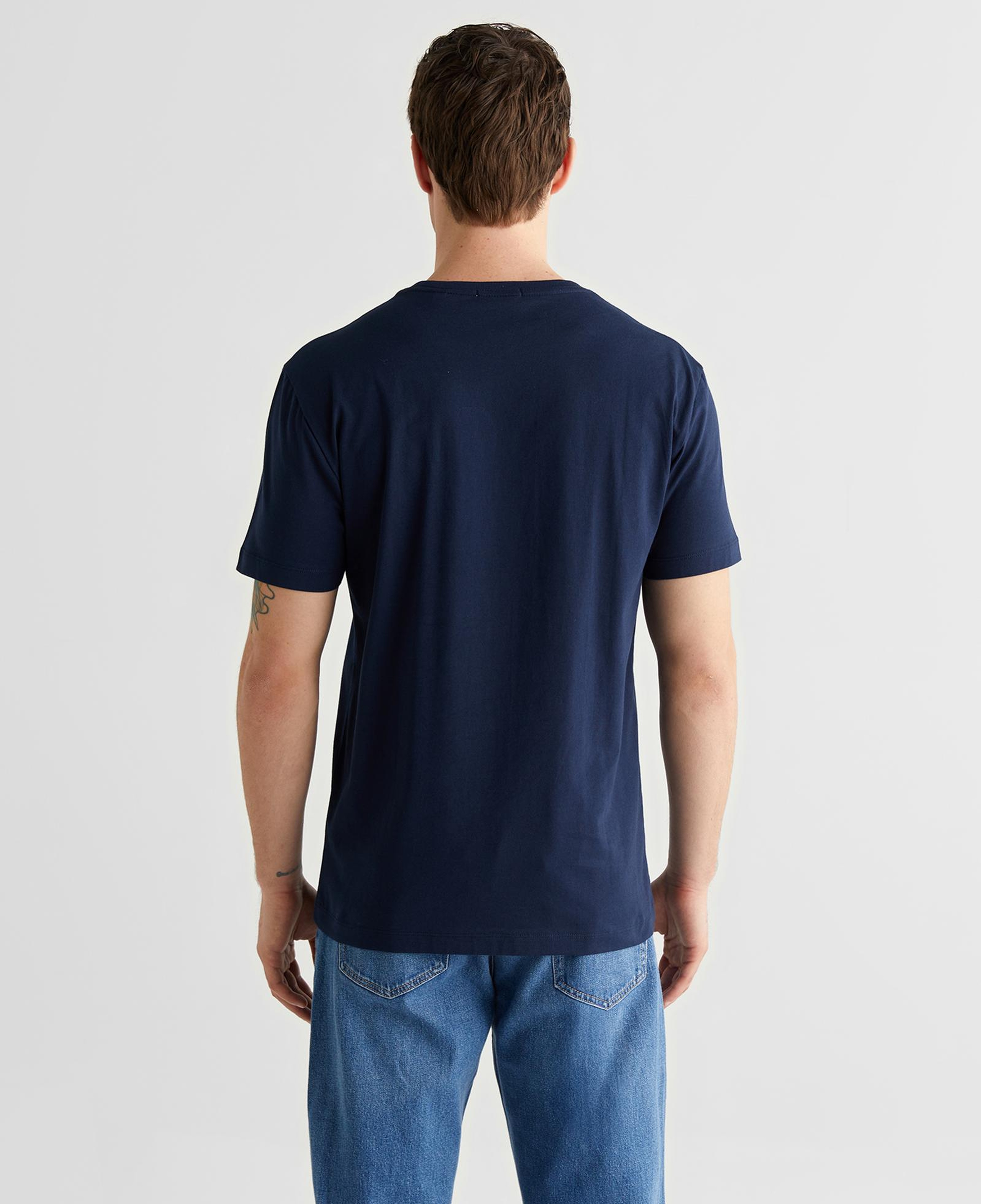 GANT Erkek Lacivert Bisiklet Yaka Regular Fit Logolu T-Shirt