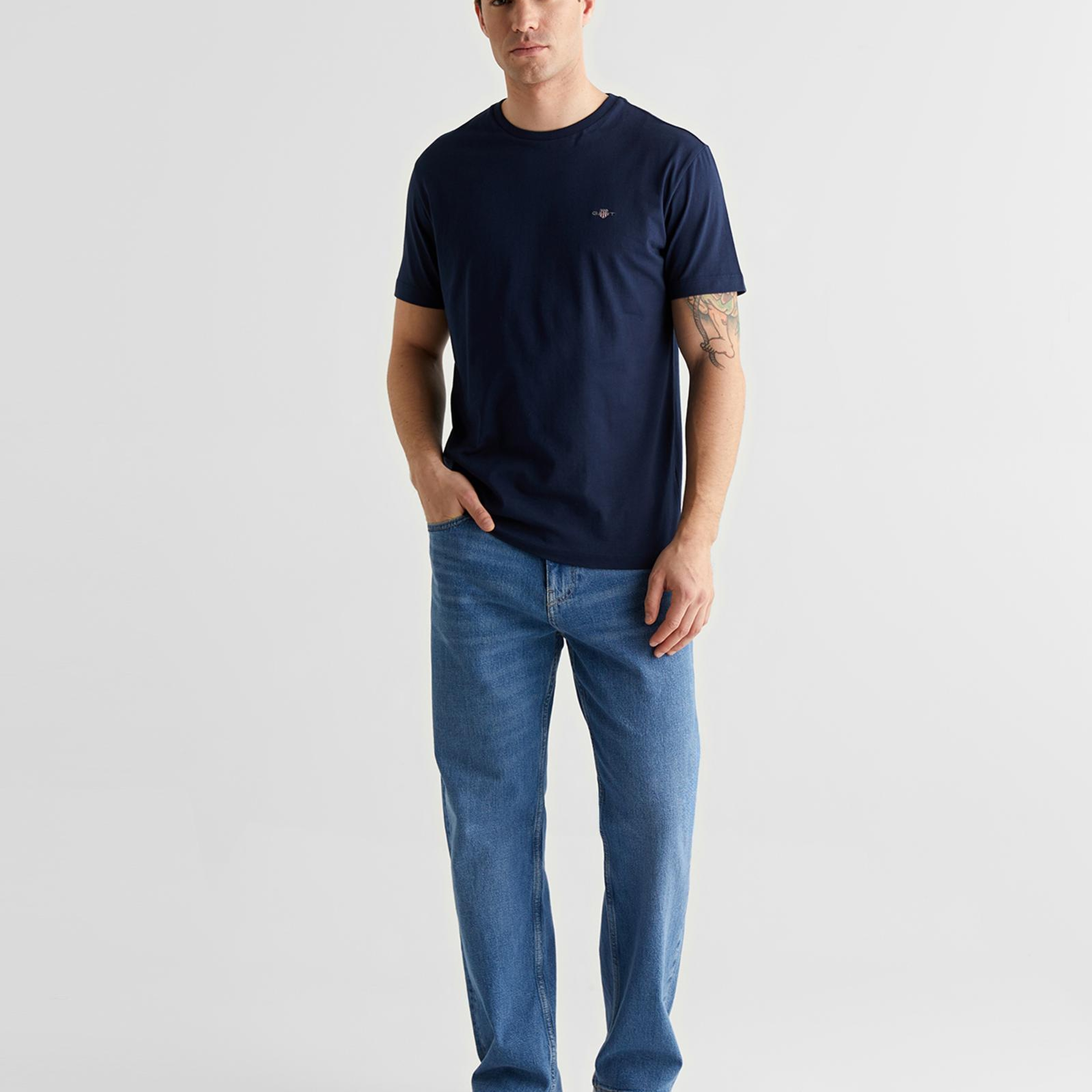 GANT Erkek Lacivert Bisiklet Yaka Regular Fit Logolu T-Shirt