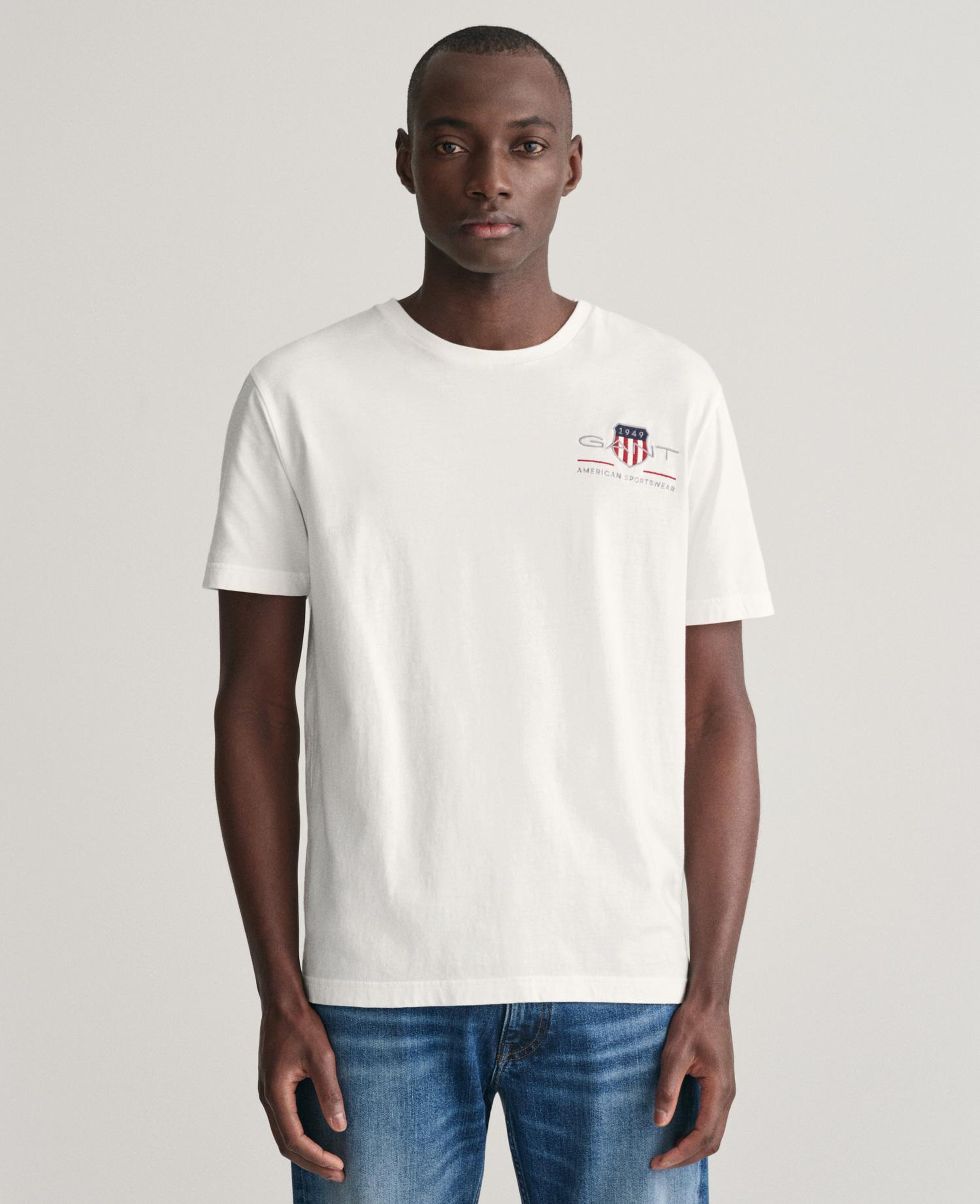 GANT Erkek Beyaz Regular Fit Bisiklet Yaka Logolu T-shirt