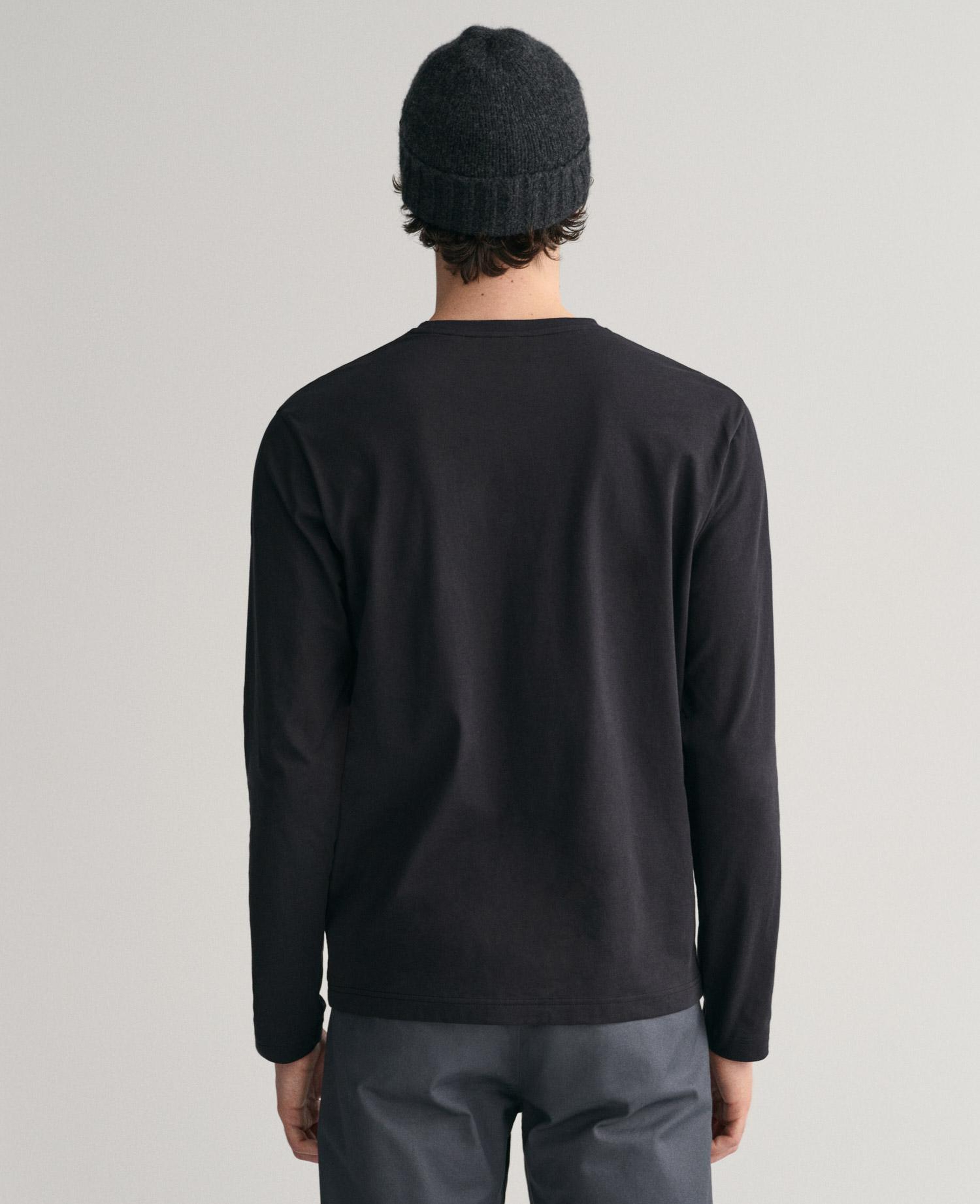 GANT Erkek Siyah Regular Fit Bisiklet Yaka Uzun Kollu T-Shirt