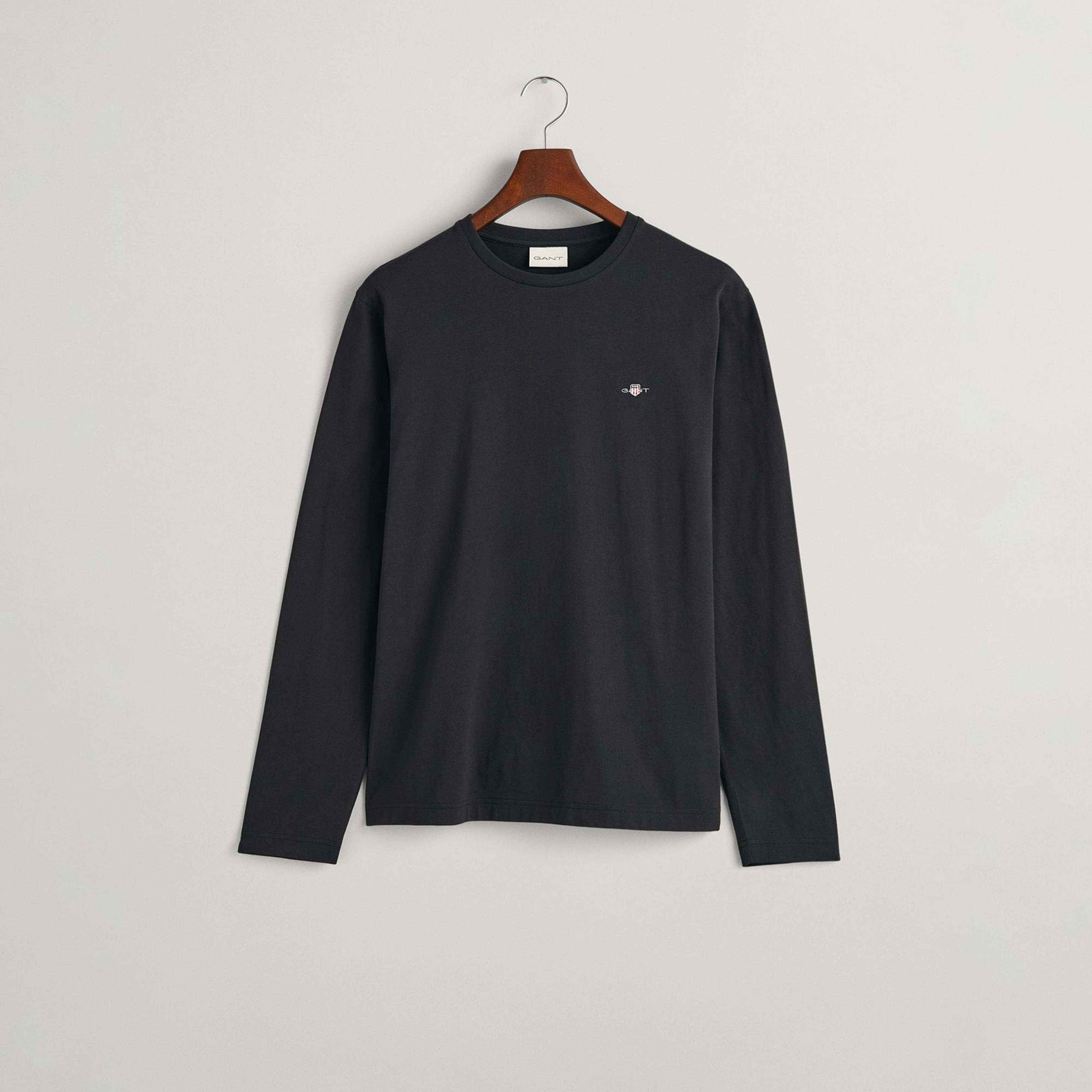 GANT Erkek Siyah Regular Fit Bisiklet Yaka Uzun Kollu T-Shirt