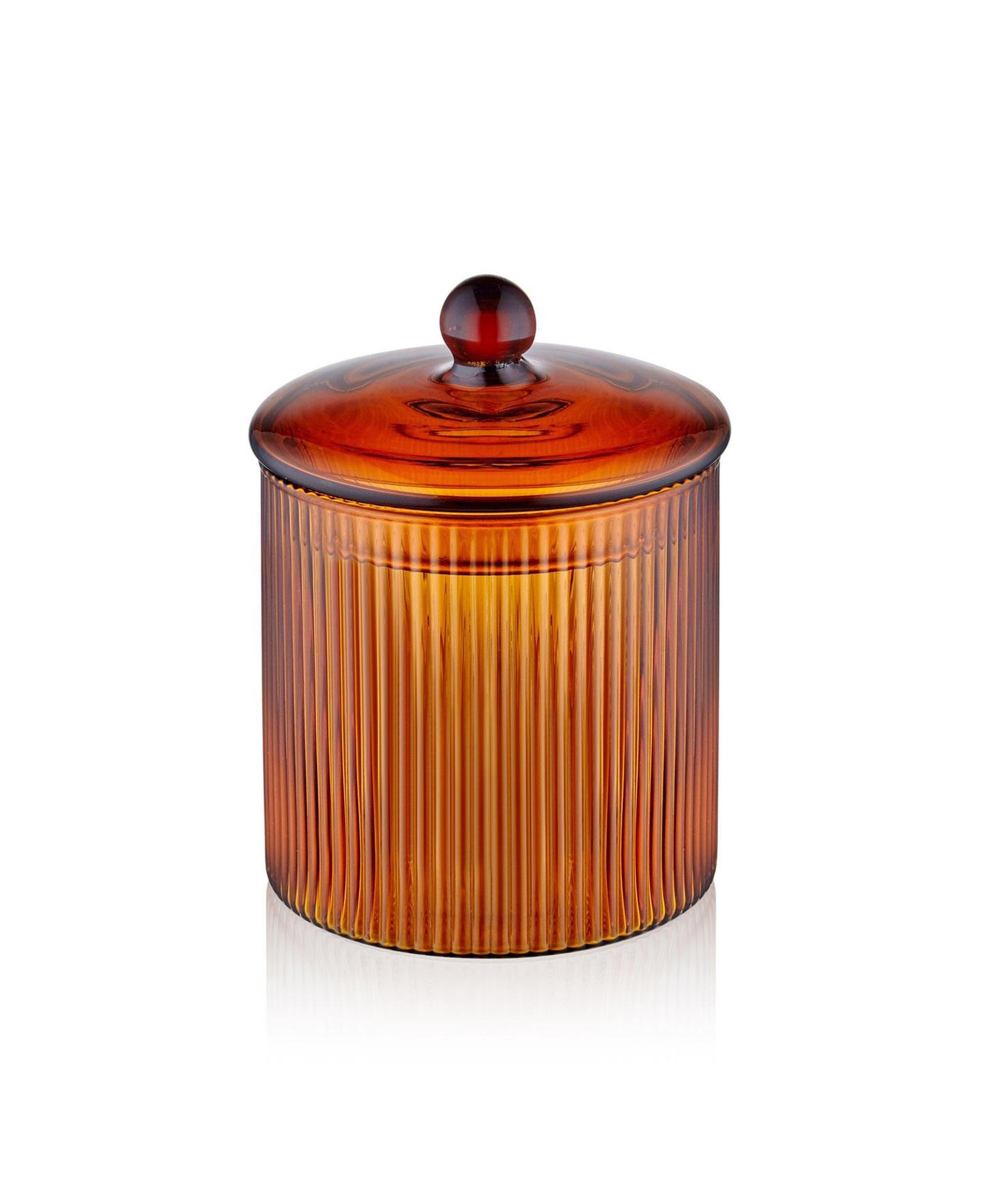 Striped Borosilikat Cam Şekerlik Amber 9x9x11 cm