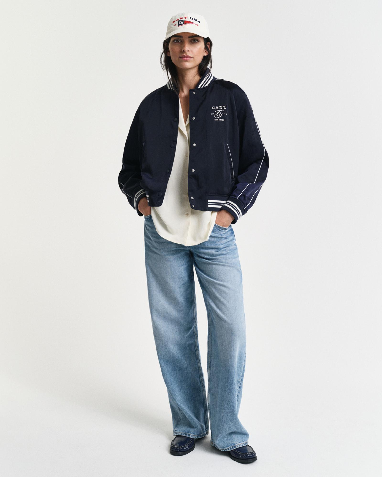 GANT Kadın Lacivert Regular Fit Hakim Yaka Logolu Bomber Ceket