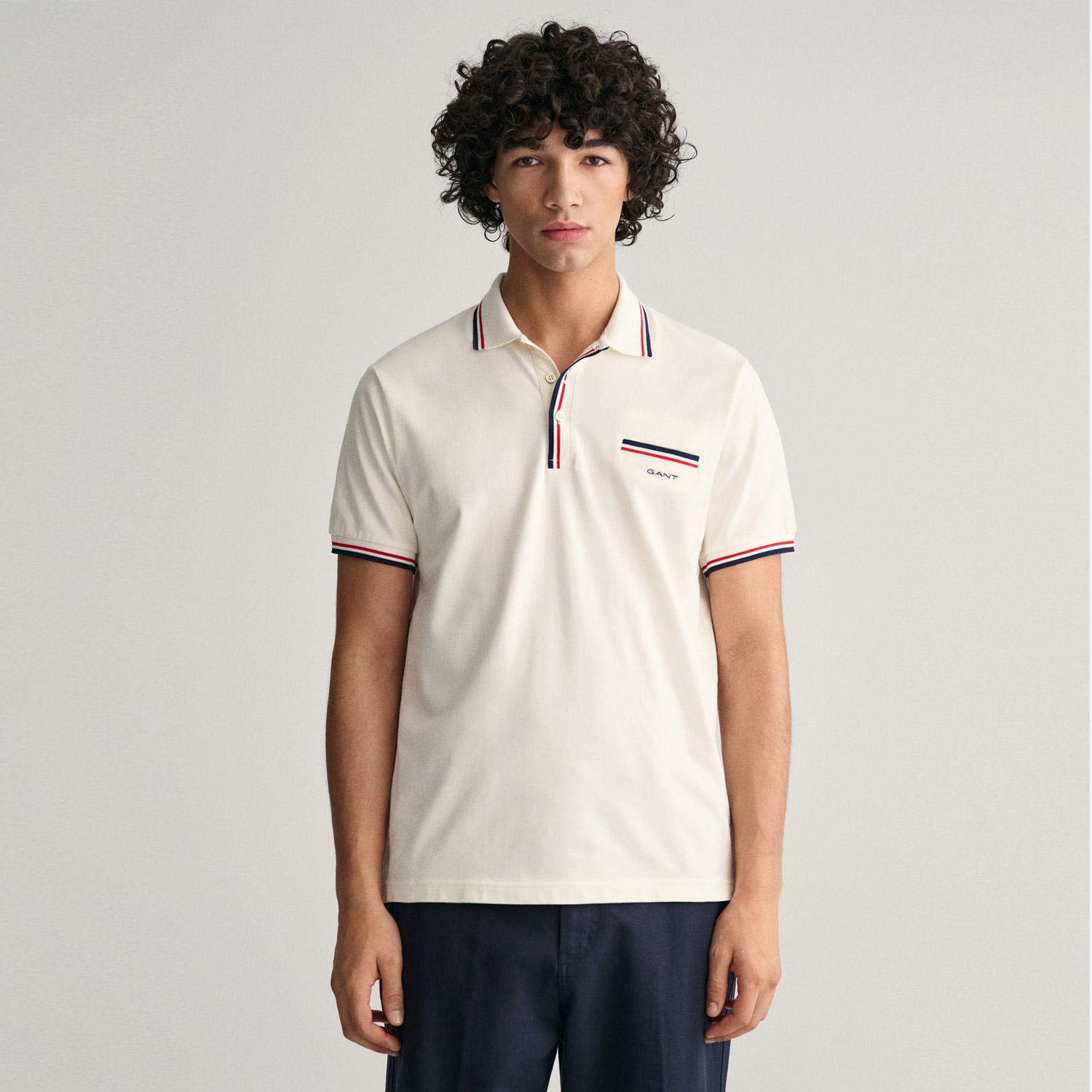 GANT Erkek Krem Regular Fit Çizgili Polo