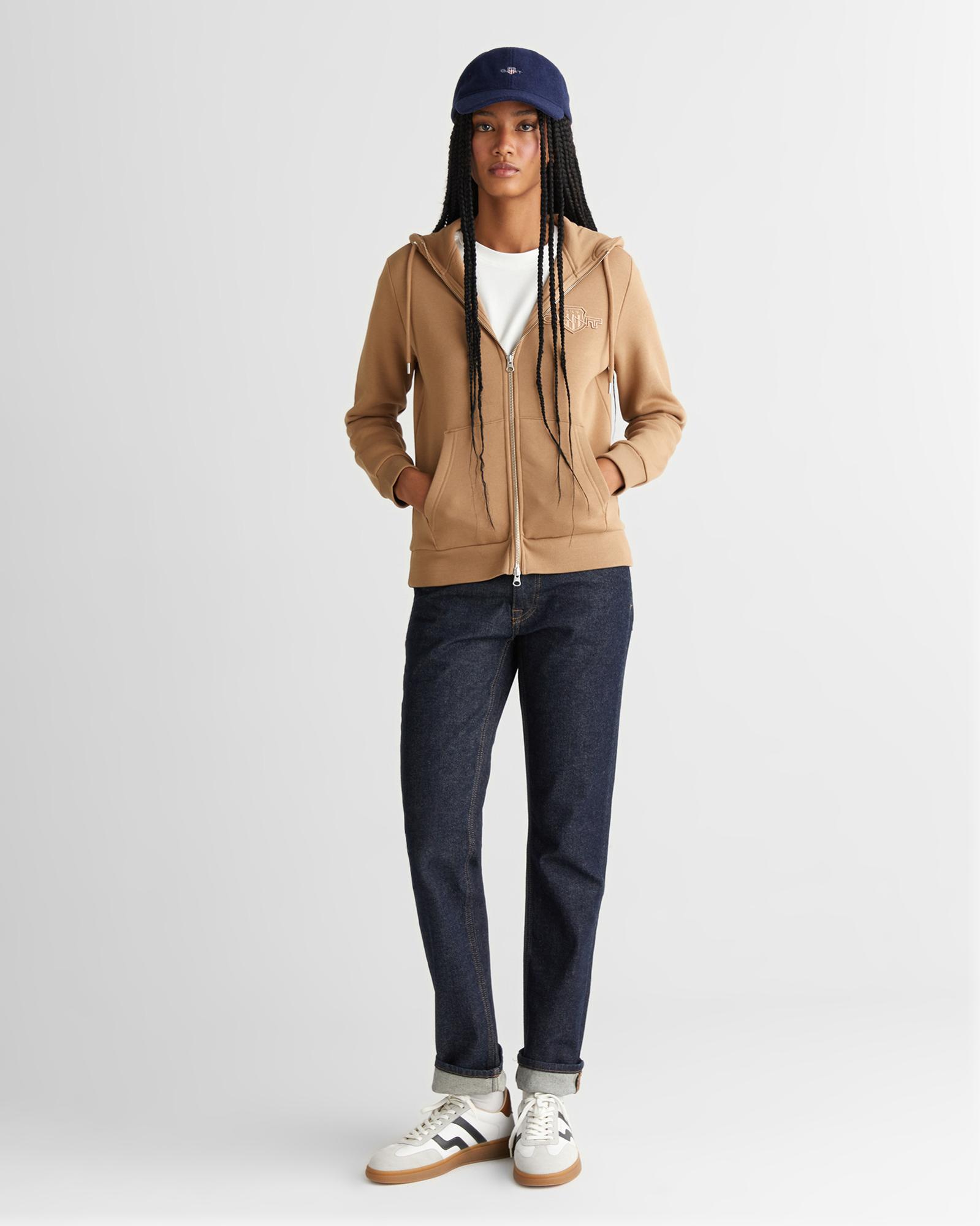 GANT Kadın Yeşil Regular Fit Kapüşonlu Fermuarlıı Sweatshirt