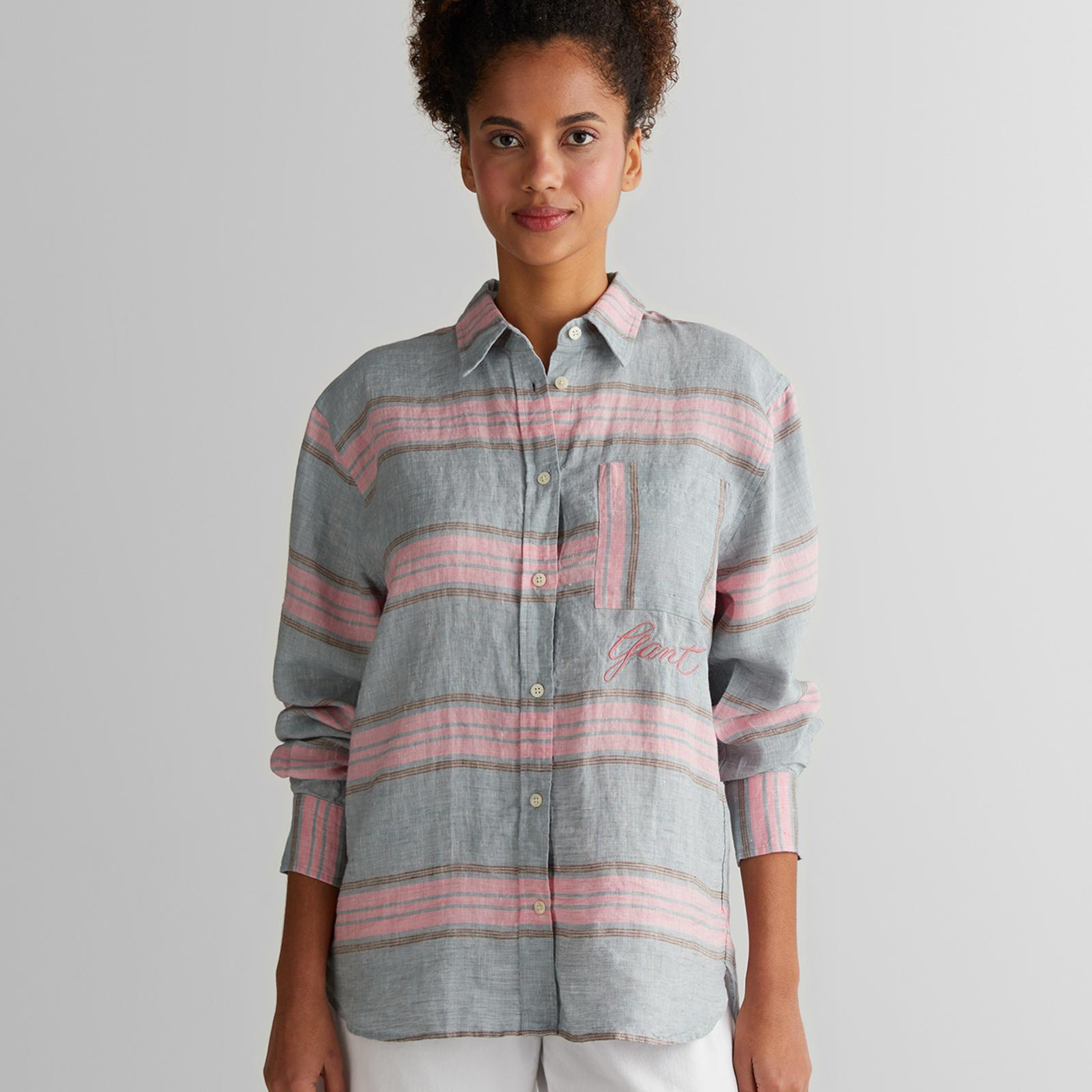 GANT Kadın Gri Klasik Yaka Çizgili Gömlek