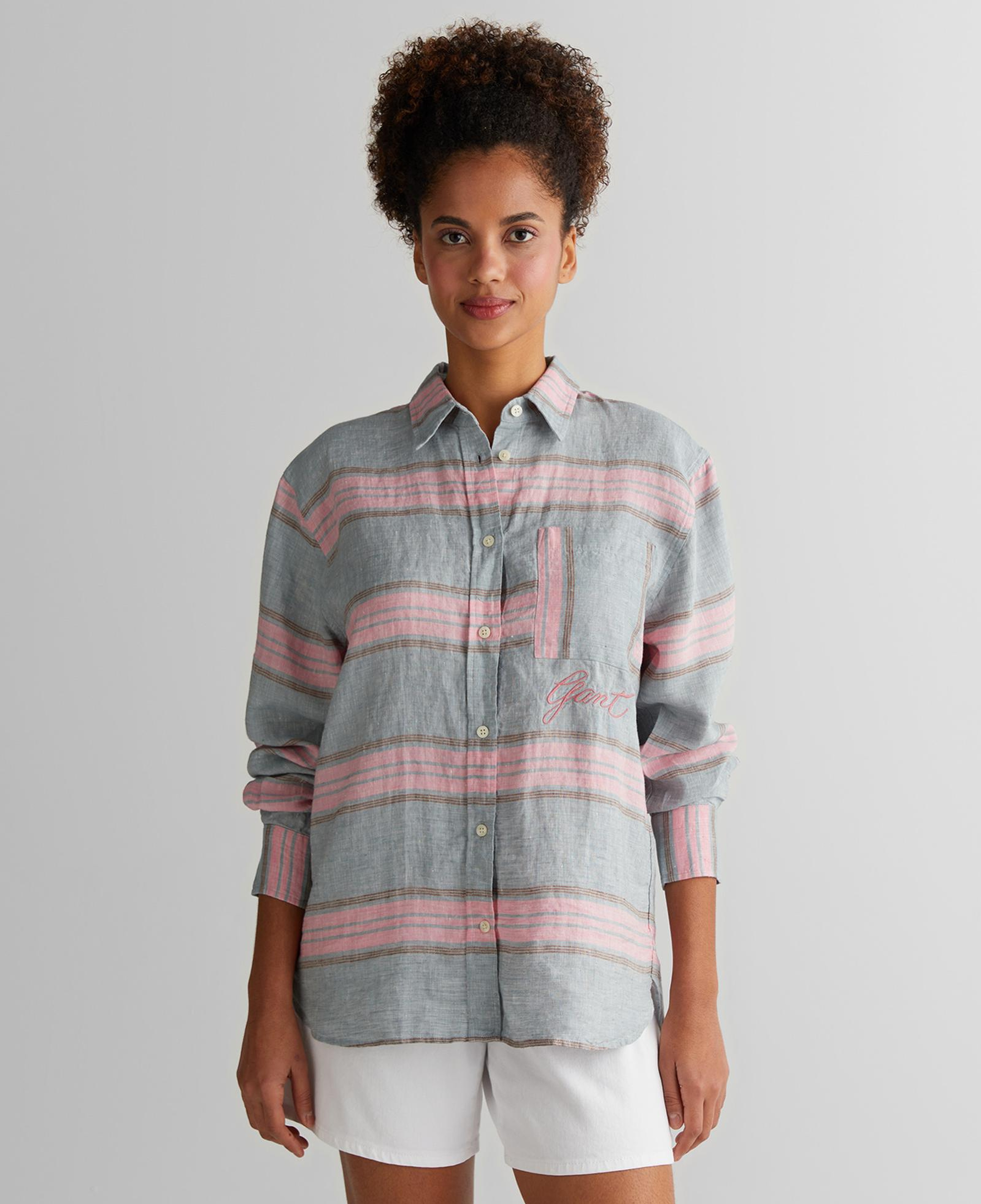 GANT Kadın Gri Klasik Yaka Çizgili Gömlek