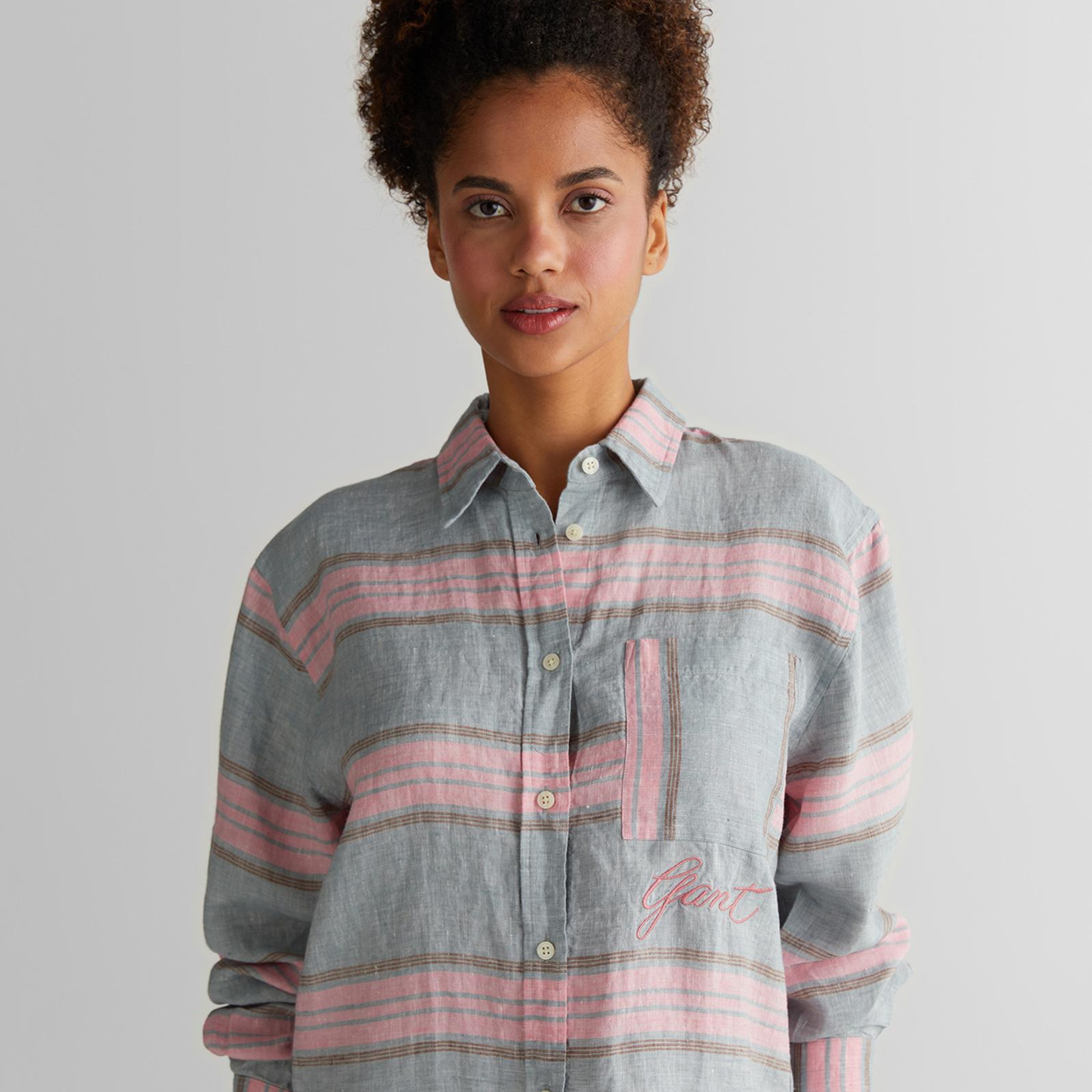 GANT Kadın Gri Klasik Yaka Çizgili Gömlek