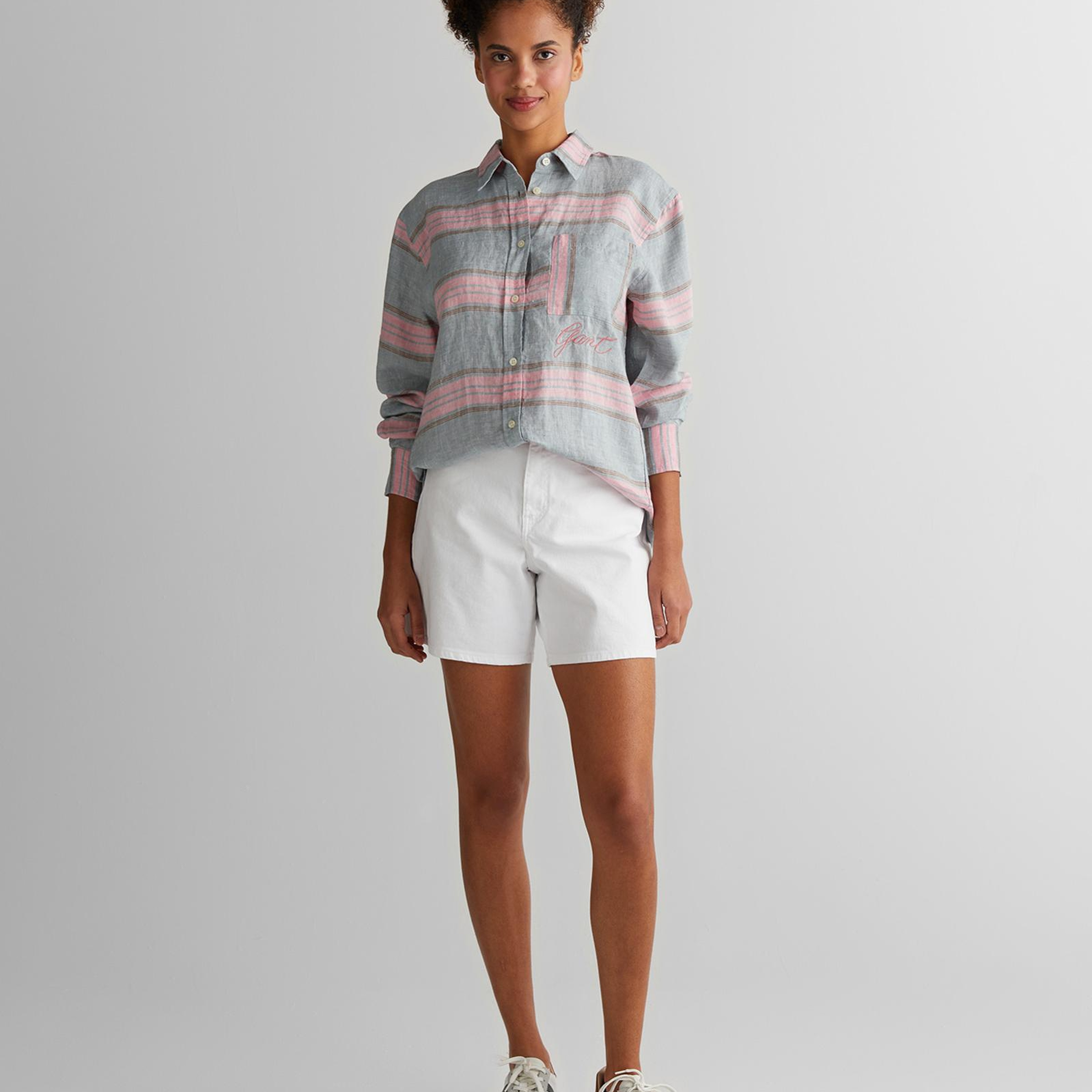 GANT Kadın Gri Klasik Yaka Çizgili Gömlek