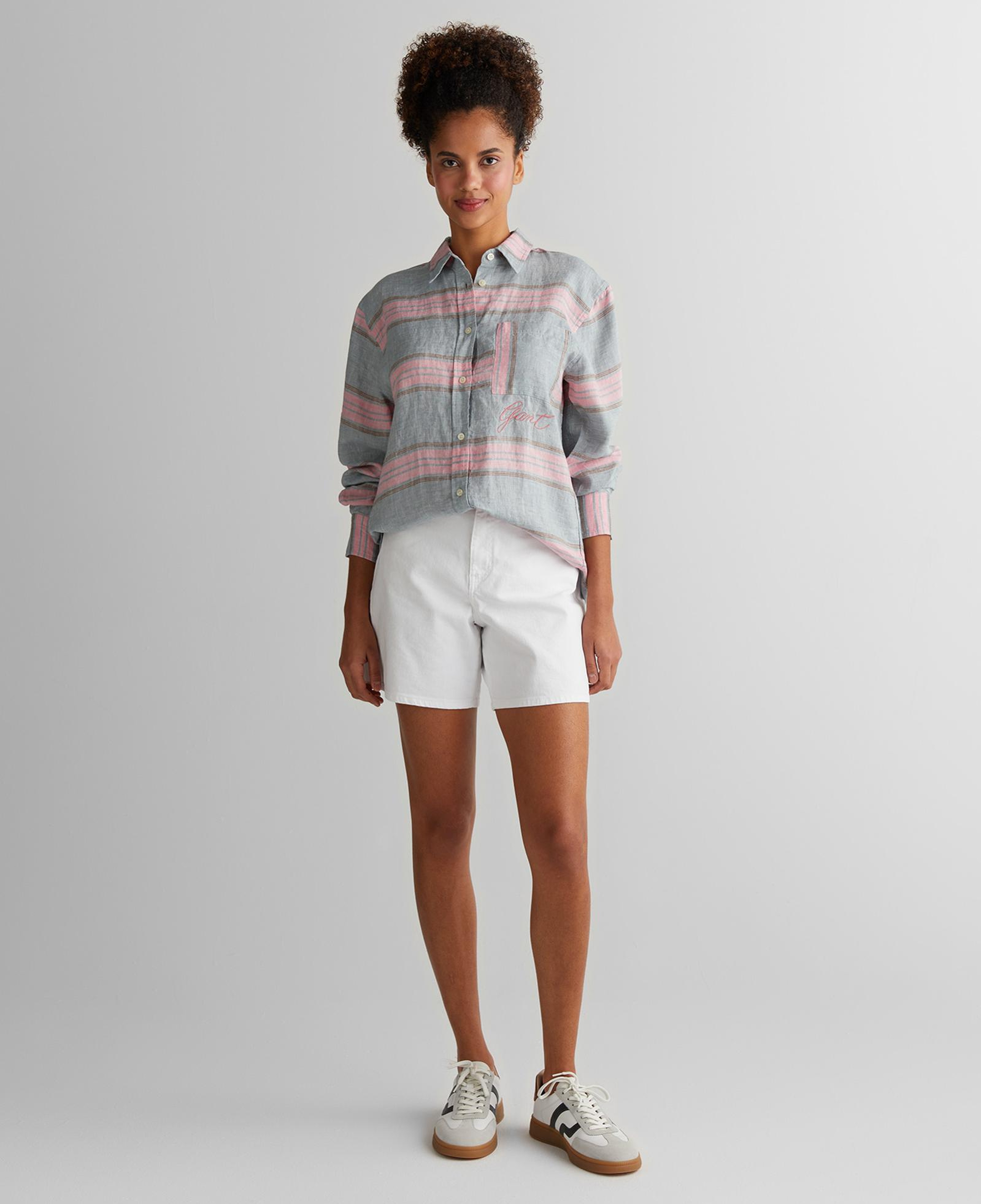 GANT Kadın Gri Klasik Yaka Çizgili Gömlek